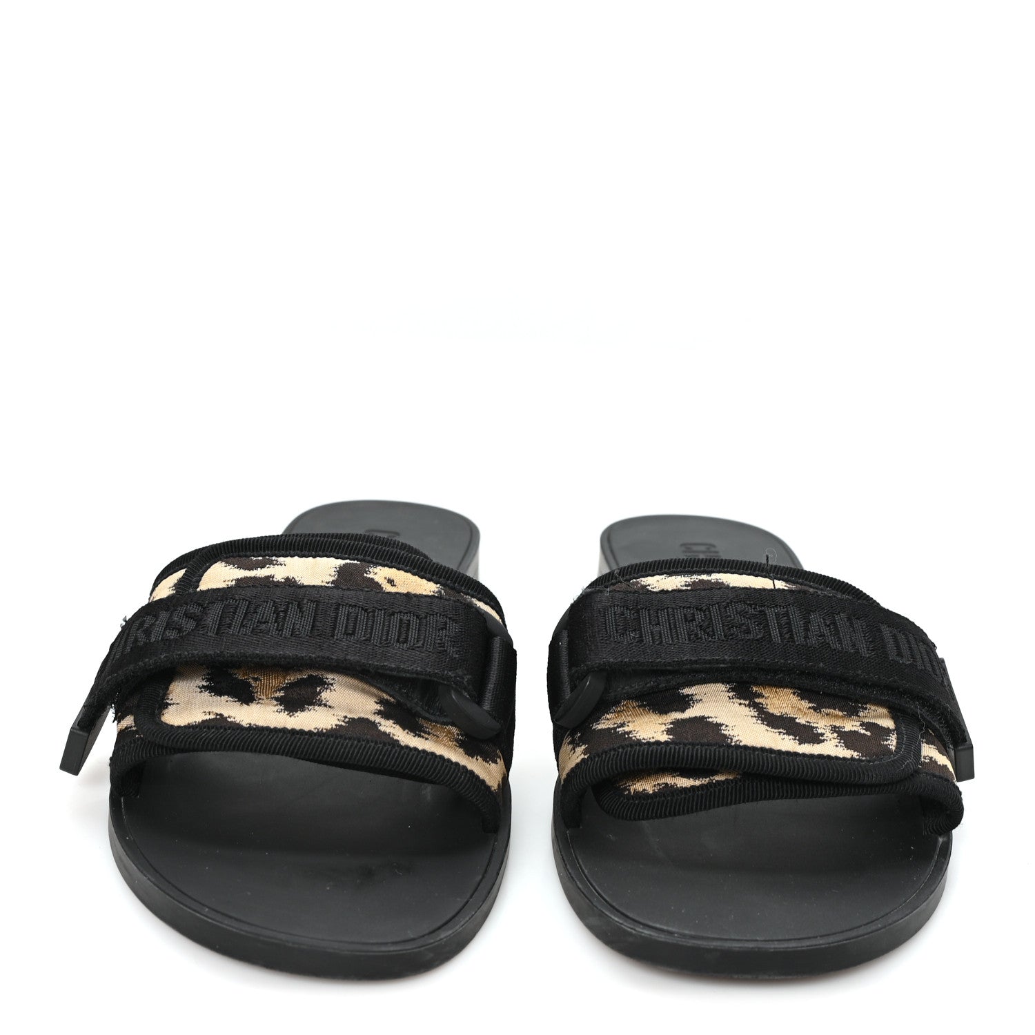 Technical Stretch Fabric Leopard Dio(r)evolution Slide Sandals 39 Black Natural