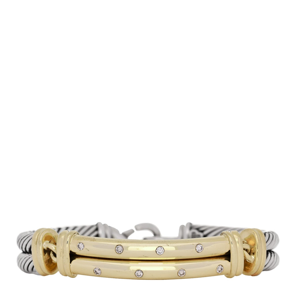 Sterling Silver 14K Yellow Gold Diamond 10mm Metro Double Cable Bracelet