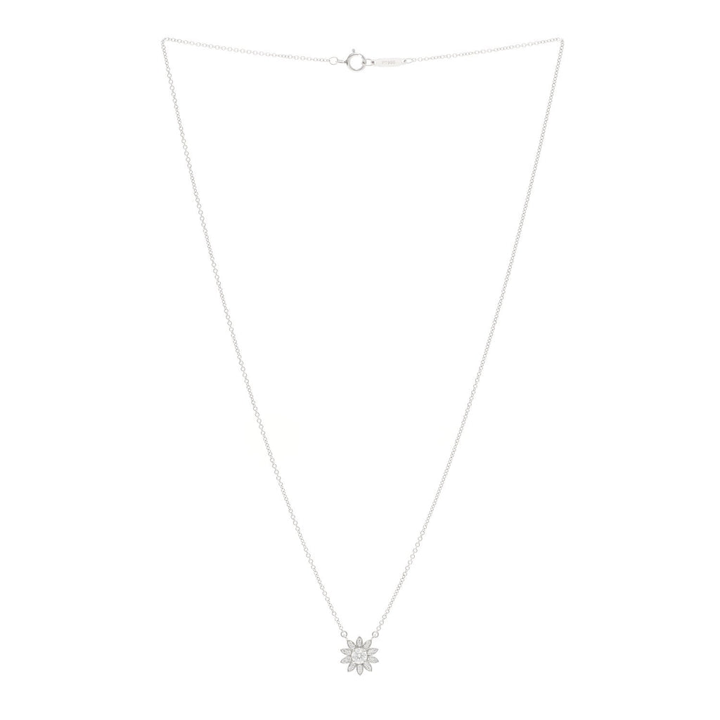 Platinum Diamond Small Sunflower Pendant Necklace