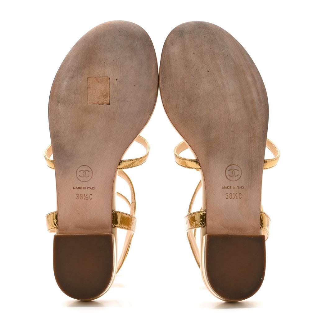 Laminated Lambskin Enamel CC Thong Sandals 38.5 Golden