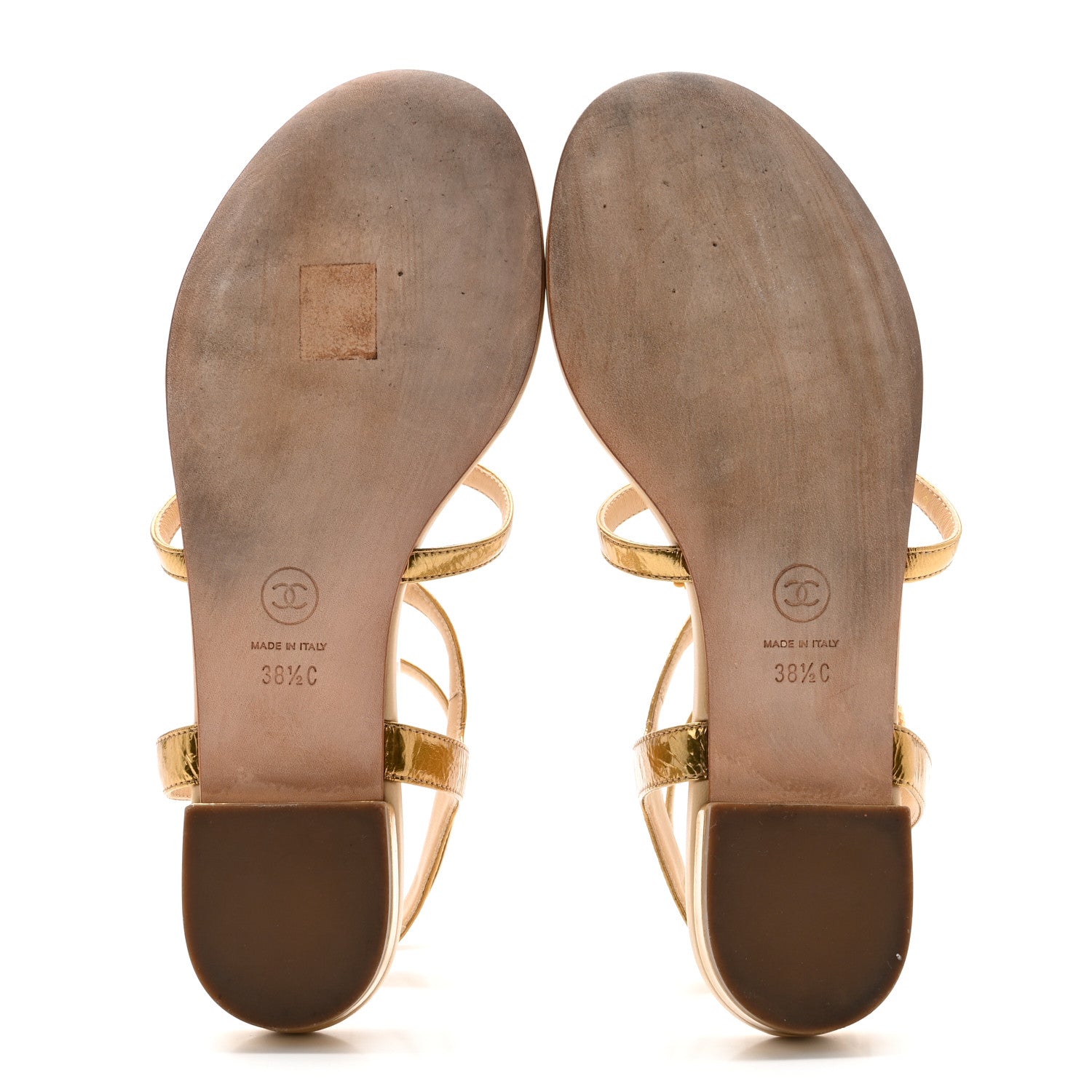 Laminated Lambskin Enamel CC Thong Sandals 38.5 Golden
