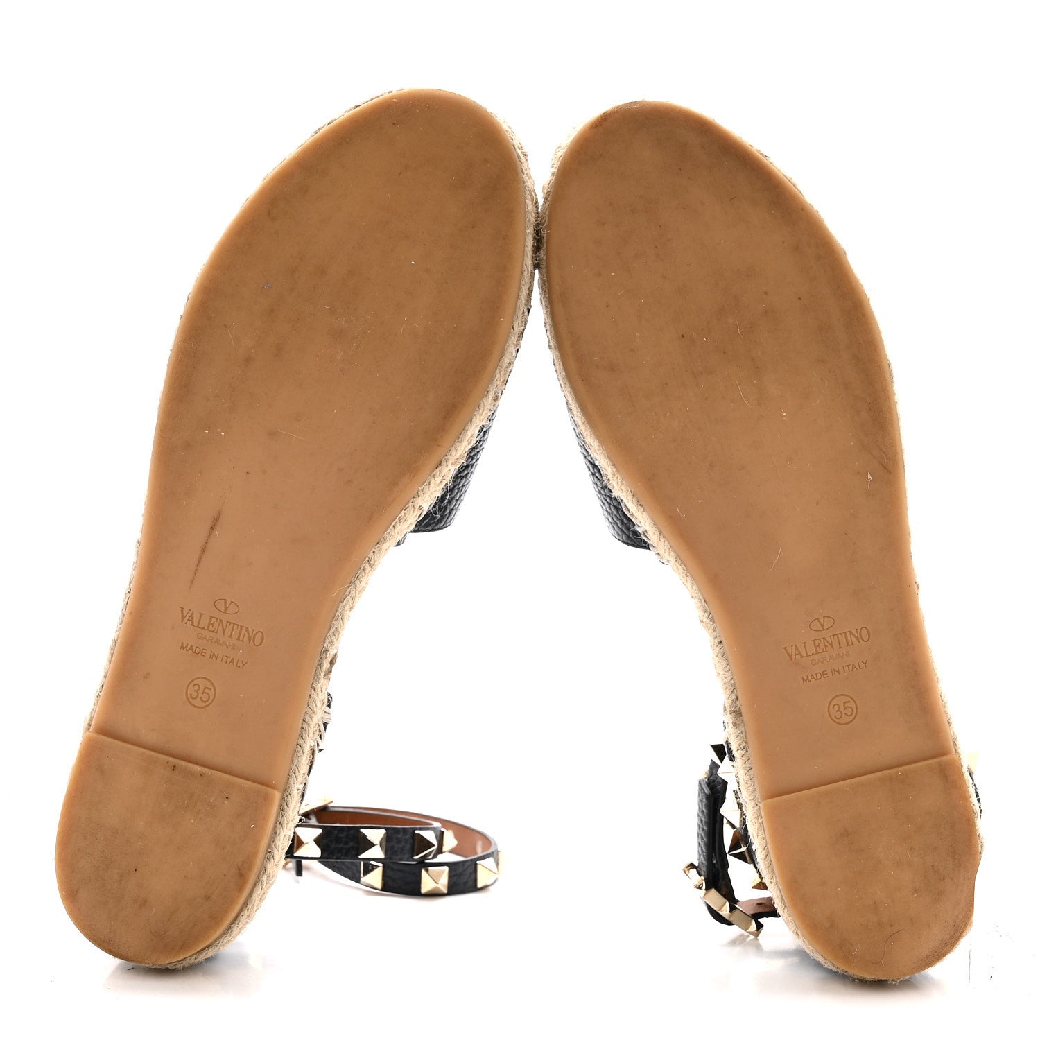Grained Calfskin Rockstud Ankle Wrap Espadrille 20mm Flats 35 Navy