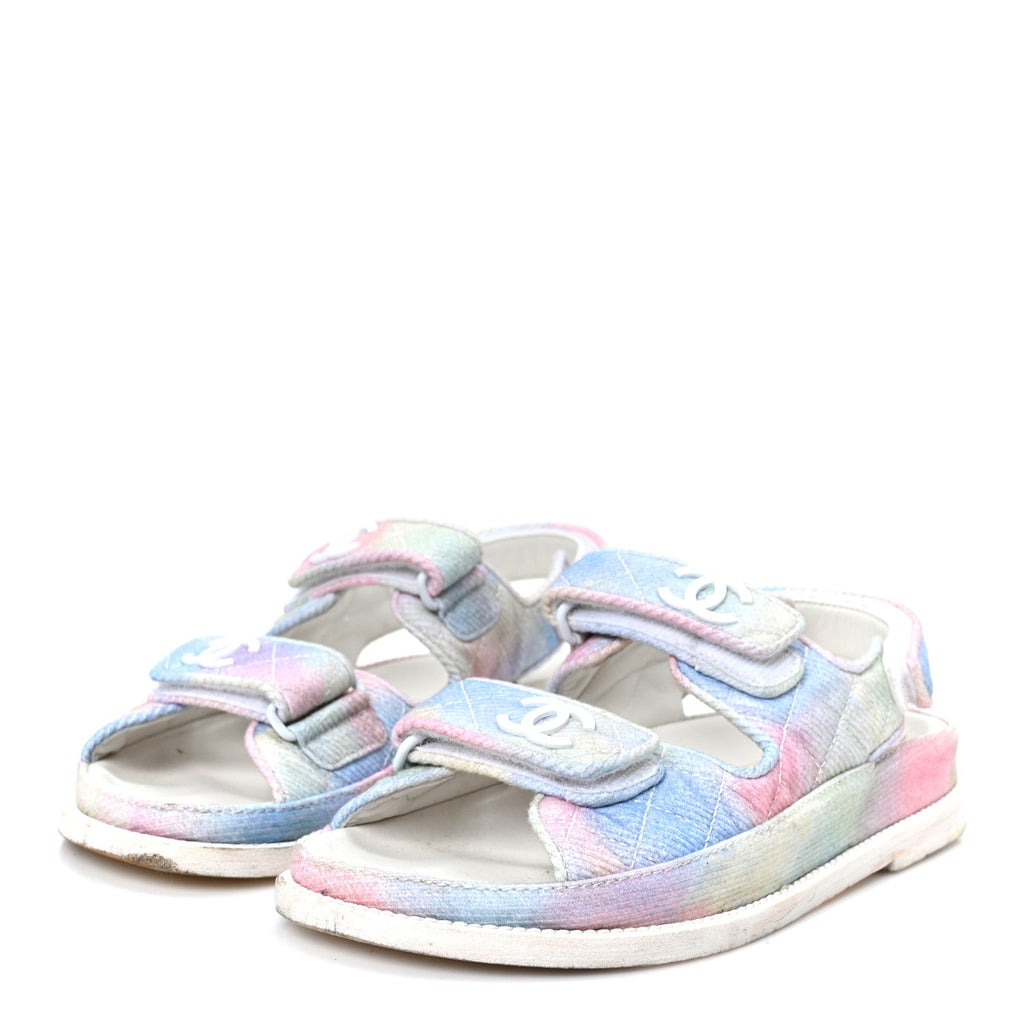 Printed Fabric Quilted Dad Sandals 36 Green Pink Blue