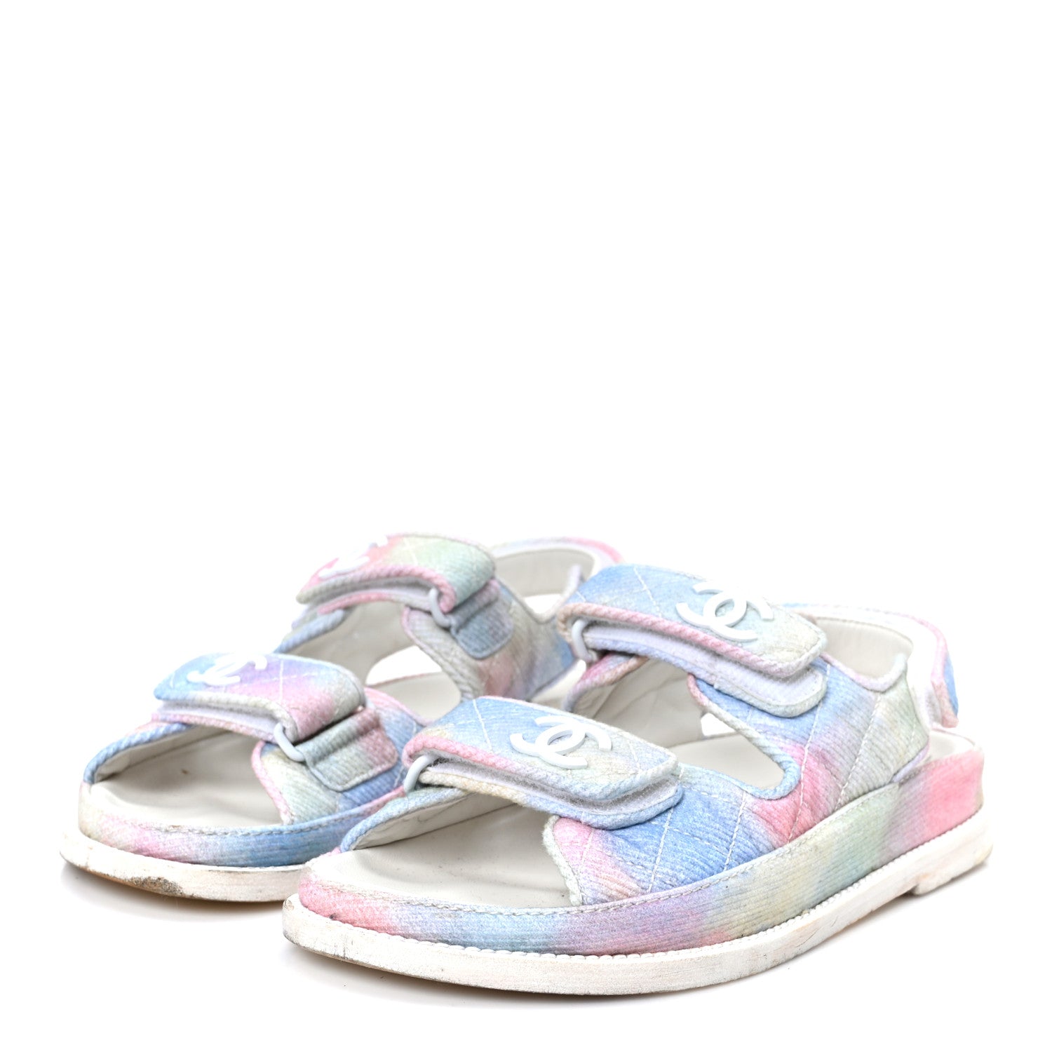Printed Fabric Quilted Dad Sandals 36 Green Pink Blue