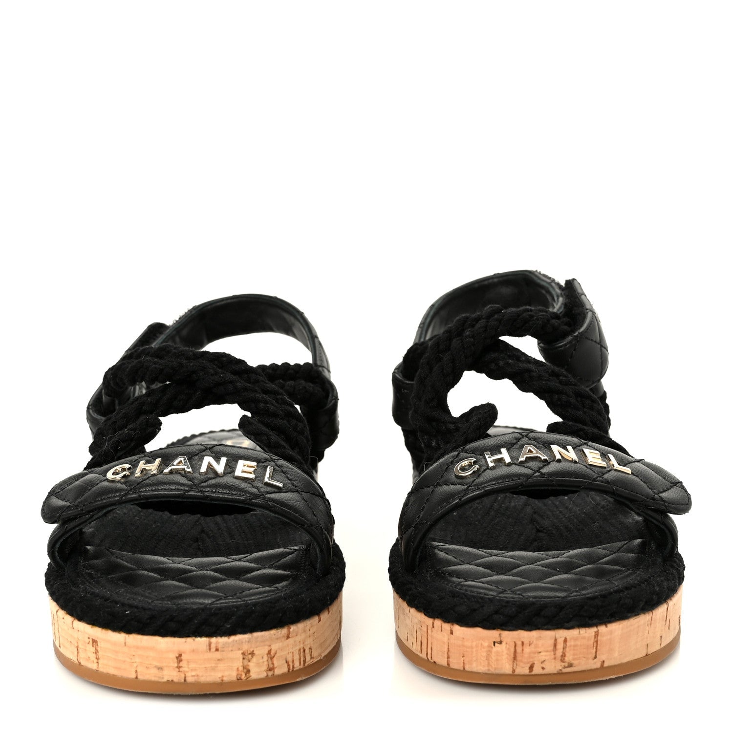 Cord Lambskin Quilted Logo Sandals 37 Black