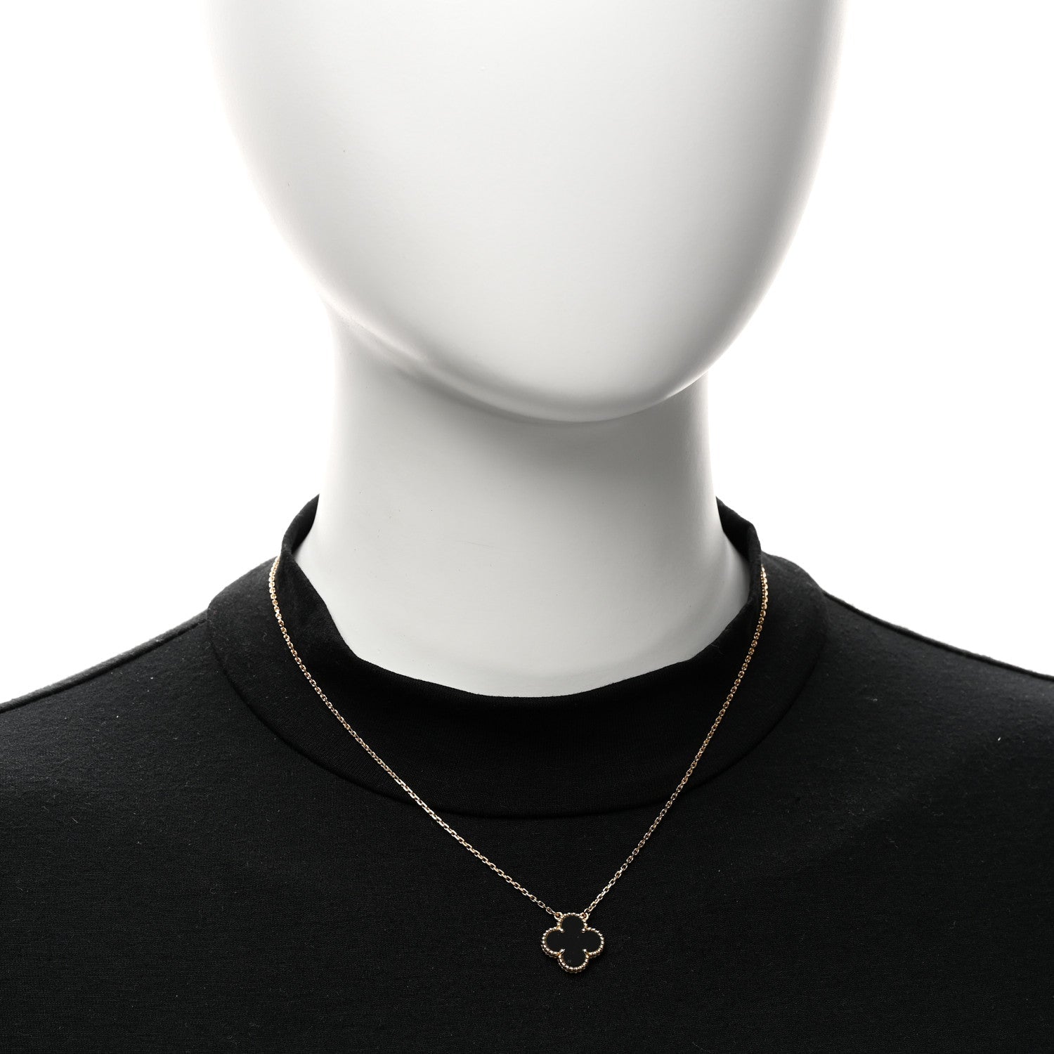 18K Yellow Gold Black Onyx Vintage Alhambra Pendant Necklace