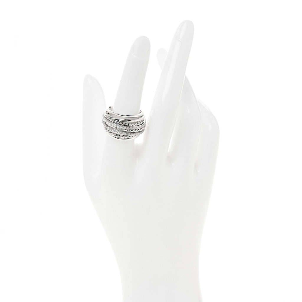 Sterling Silver Diamond 16mm Wide Crossover Ring 55 7.25