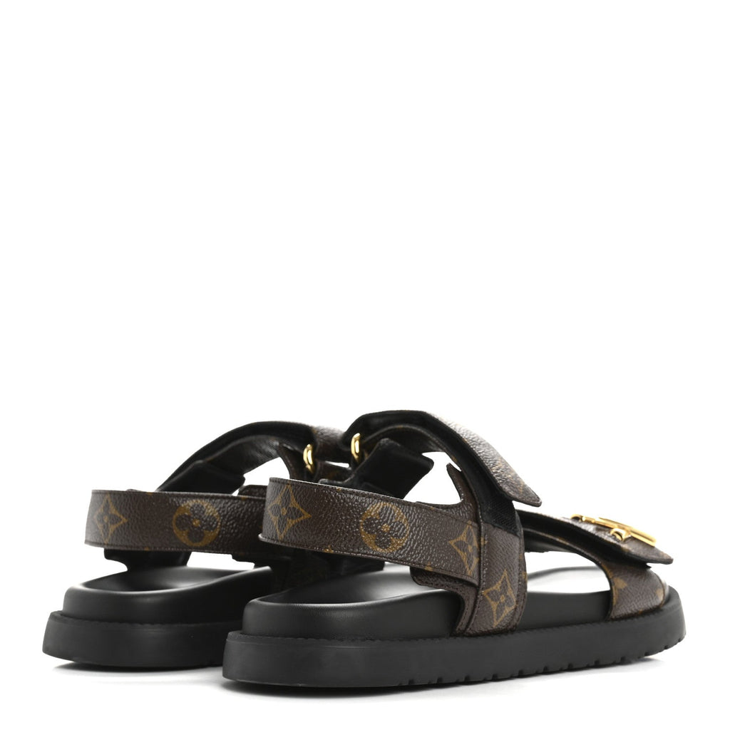 Monogram LV Sunset Comfort Flat Sandals 37.5 Cacao Brown
