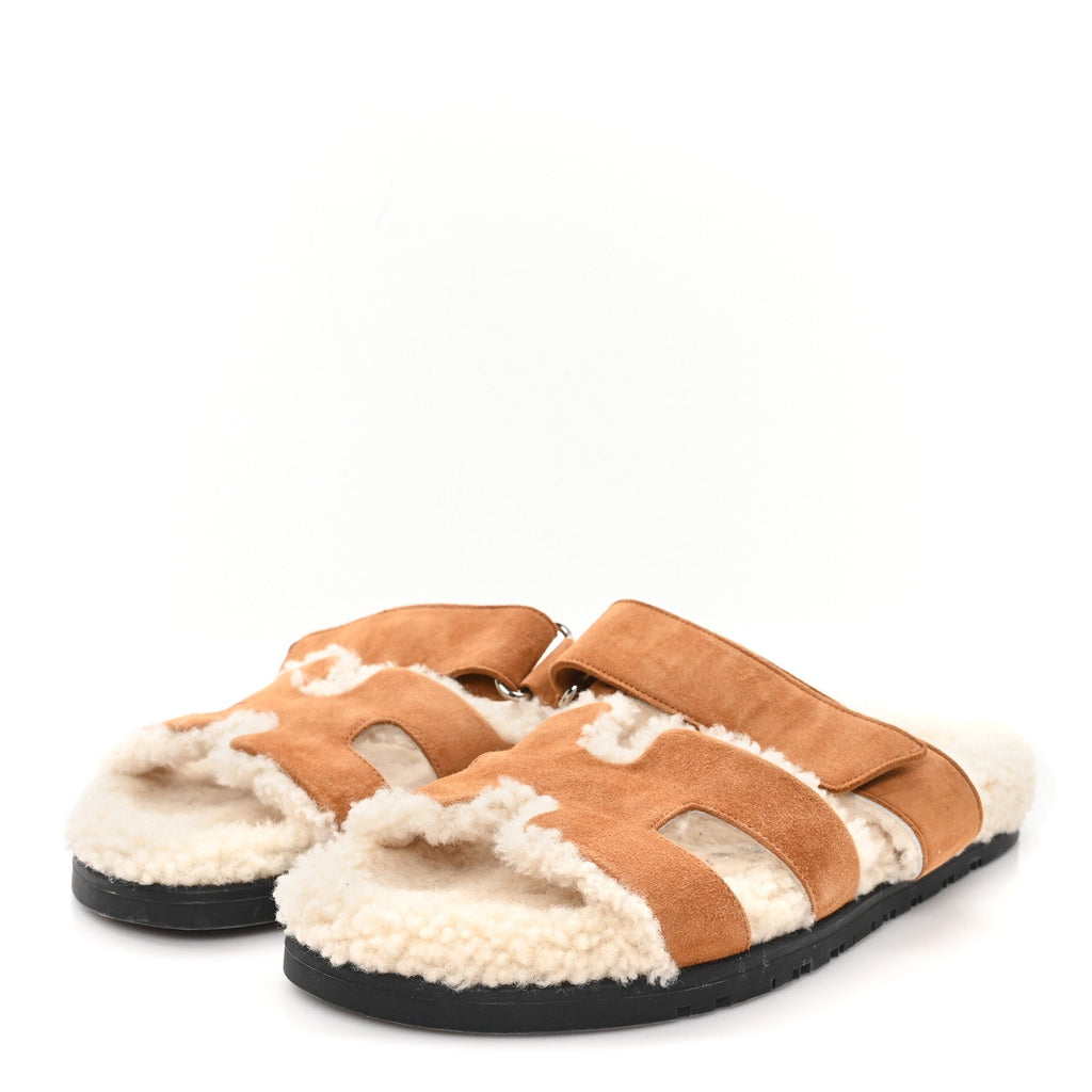 Suede Goatskin Woolskin Womens Chypre Sandals 38 Brun Fume Ecru