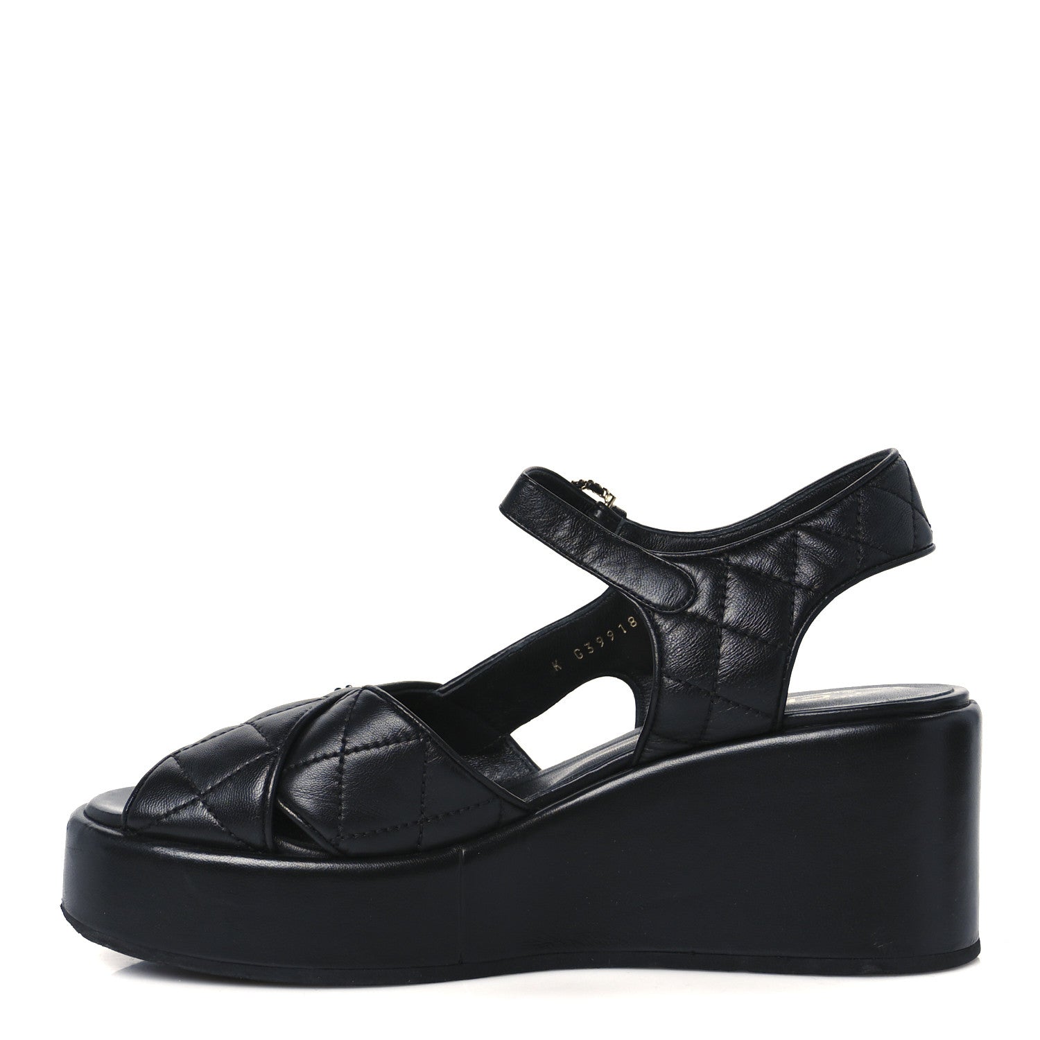 Lambskin Quilted CC Platform Sandals 39.5 Black