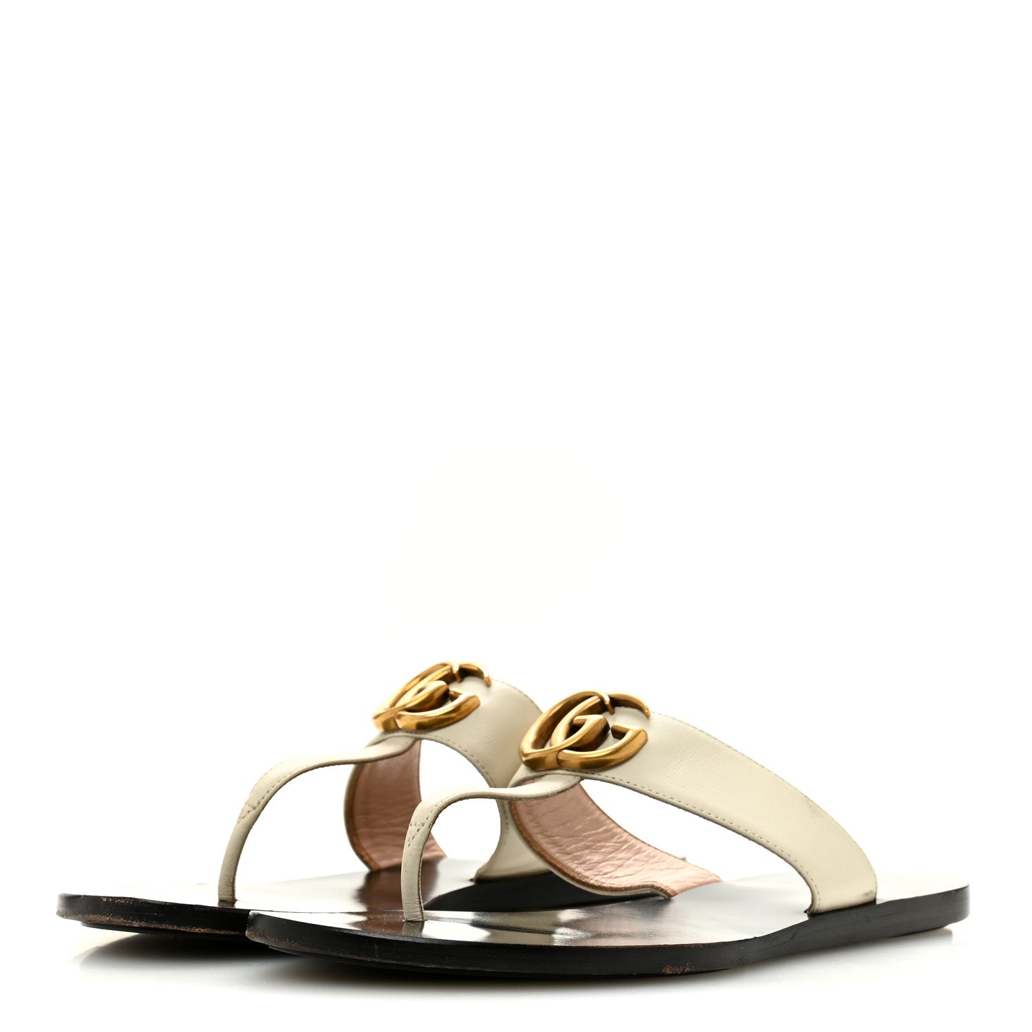 Calfskin GG Marmont Thong Sandals 36 Mystic White