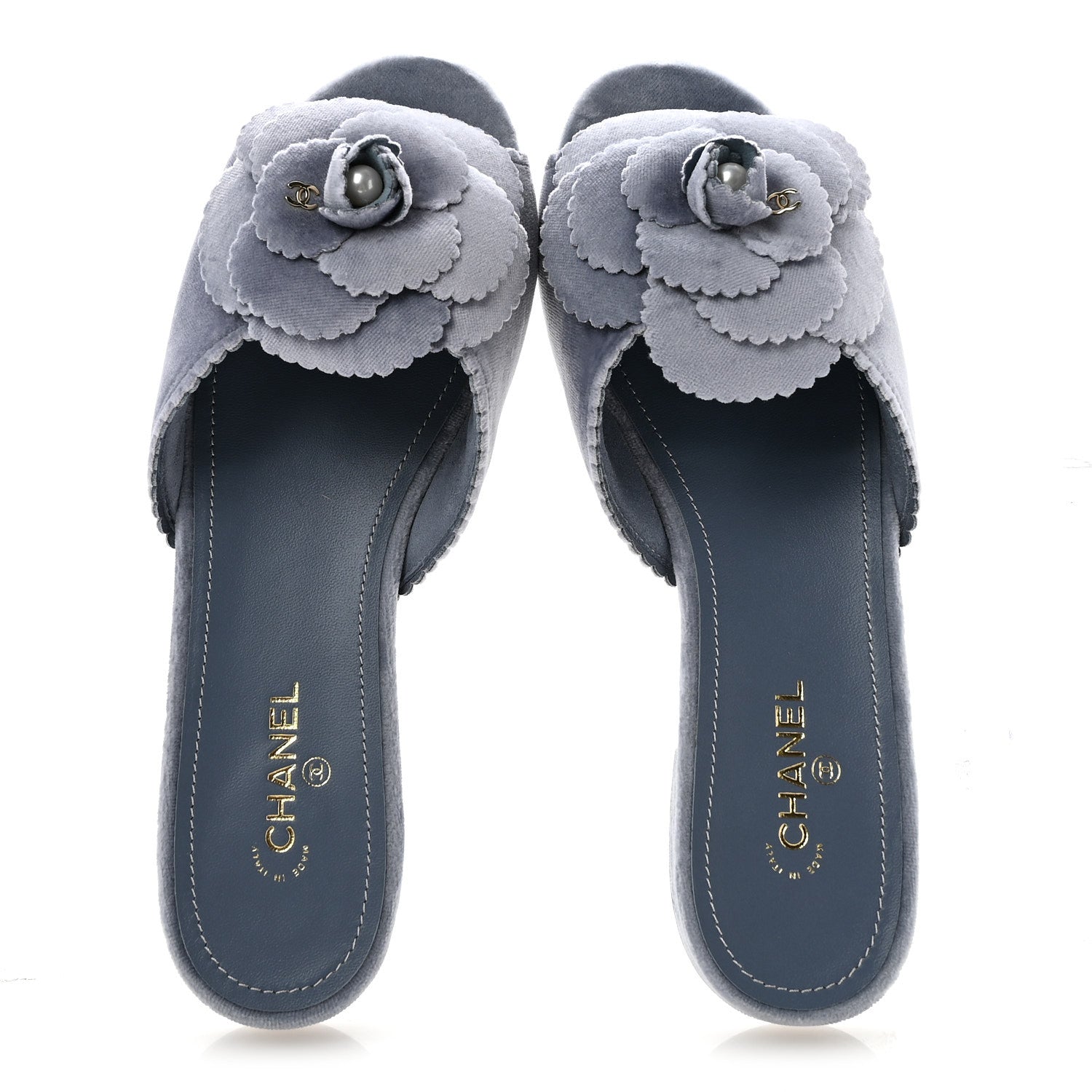 Velvet Pearl Camellia Slide Sandals 36.5 Gray