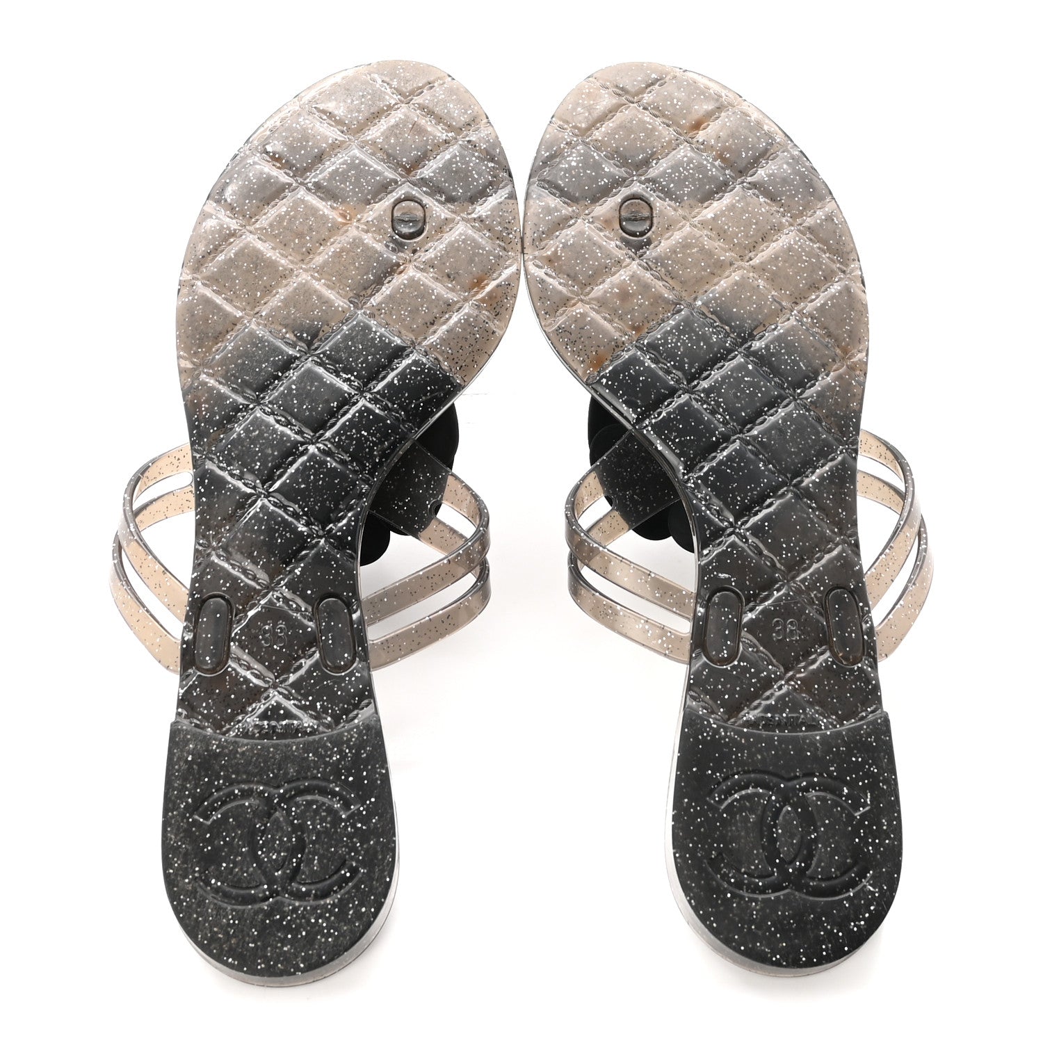 Jelly Quilted Camellia Thong Sandals 38 Black