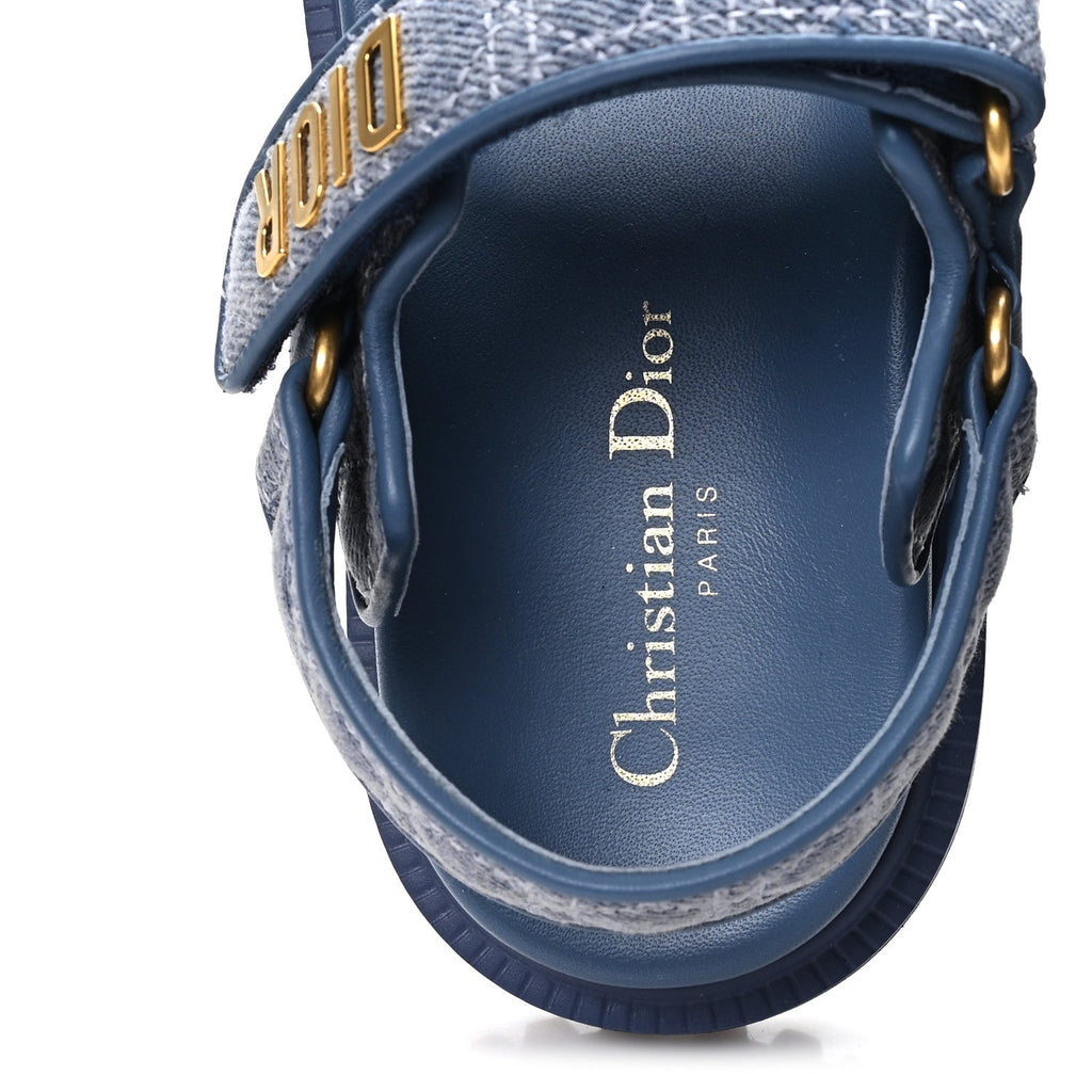 Denim Cannage Embroidered Dioract Sandals 35 Blue