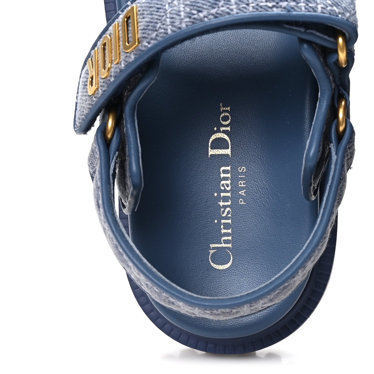 Denim Cannage Embroidered Dioract Sandals 35 Blue