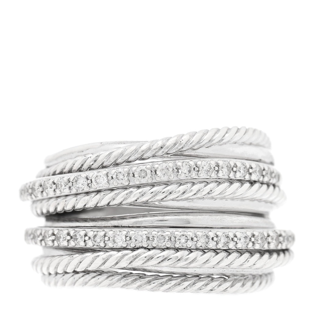 Sterling Silver Diamond 17.8mm Crossover Cable Ring 54 6.75