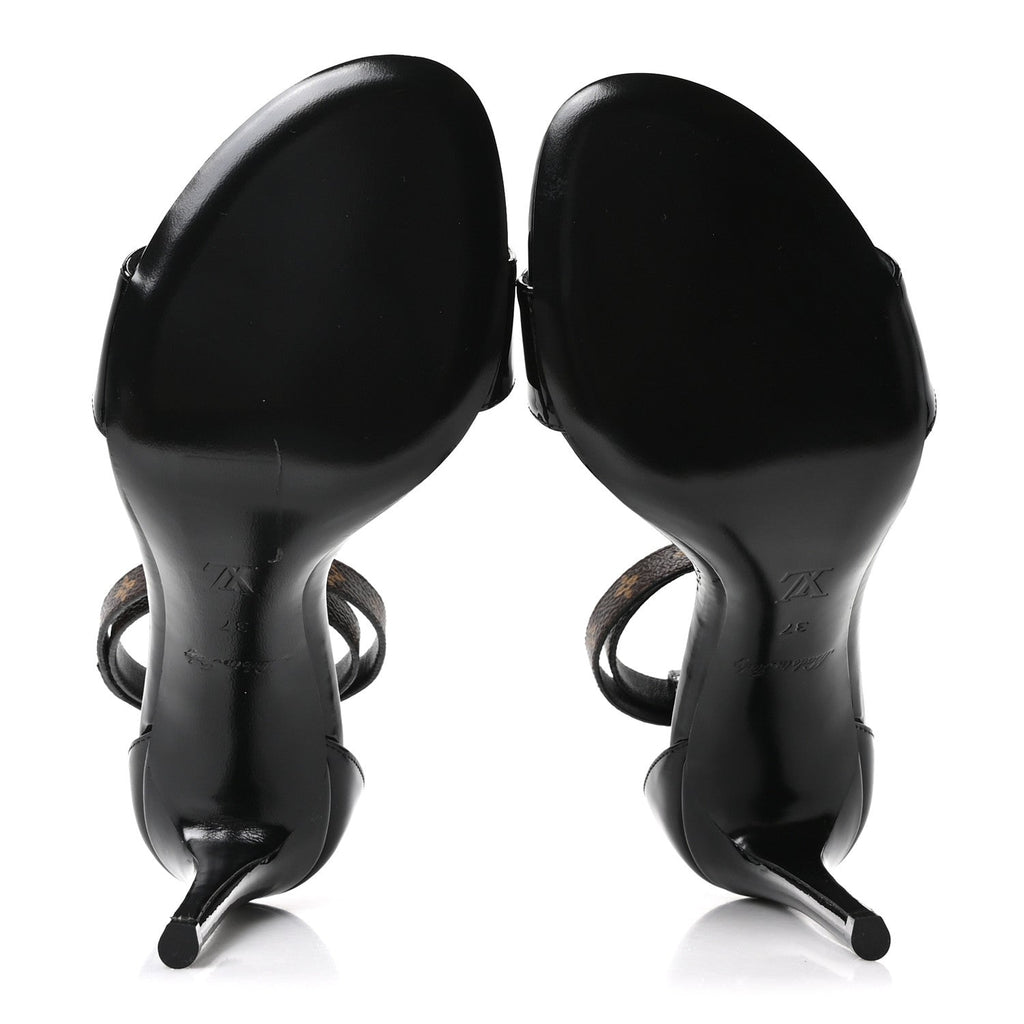 Patent Monogram Call Back Sandals 37 Black
