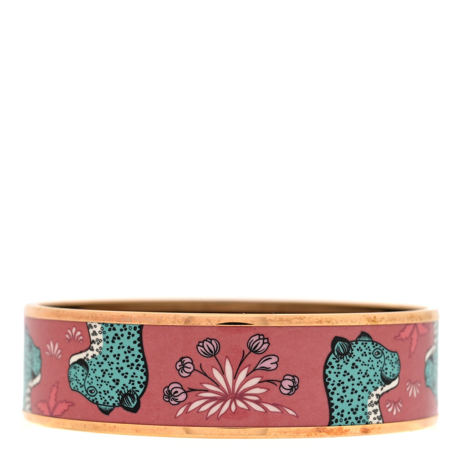 Enamel Printed Wide Les Leopards Bracelet 65 Rose Couture