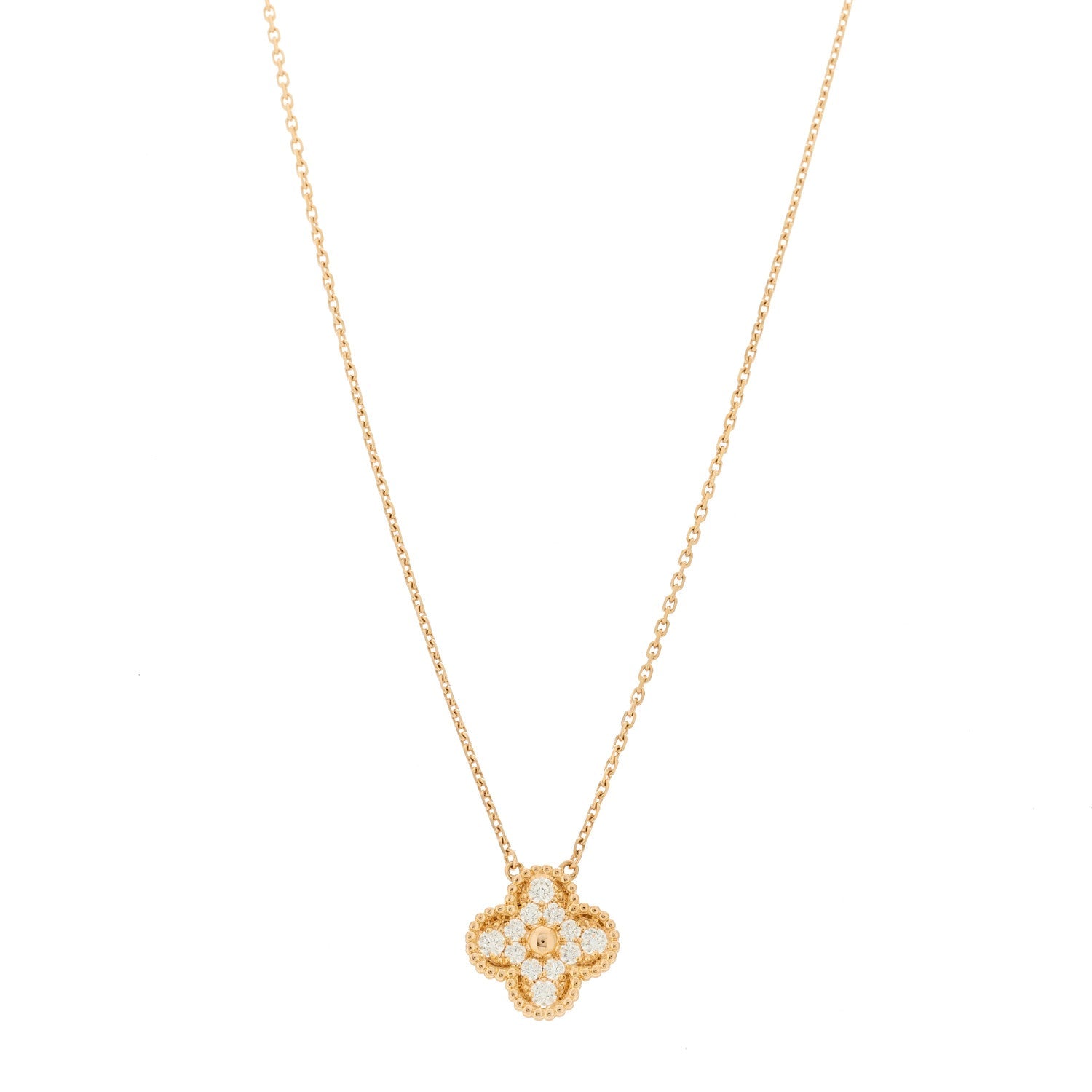 18K Rose Gold Diamond Vintage Alhambra Pendant Necklace