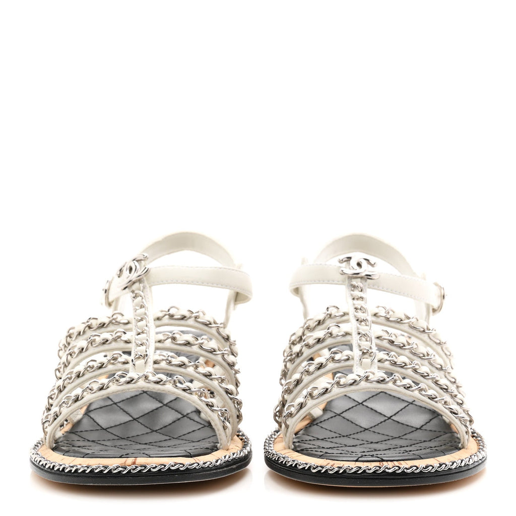 Lambskin Chain Cork Sandals 38.5 White