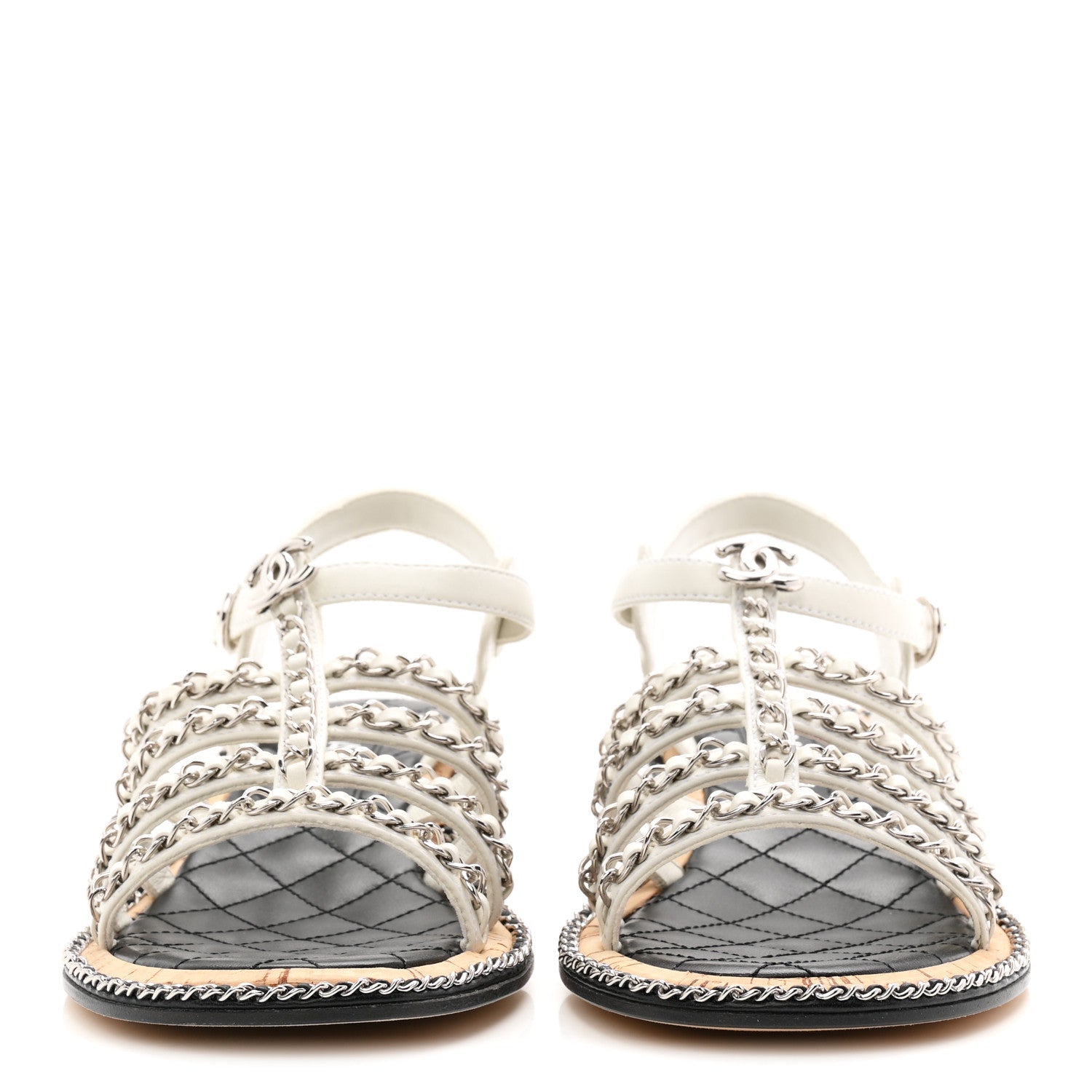 Lambskin Chain Cork Sandals 38.5 White