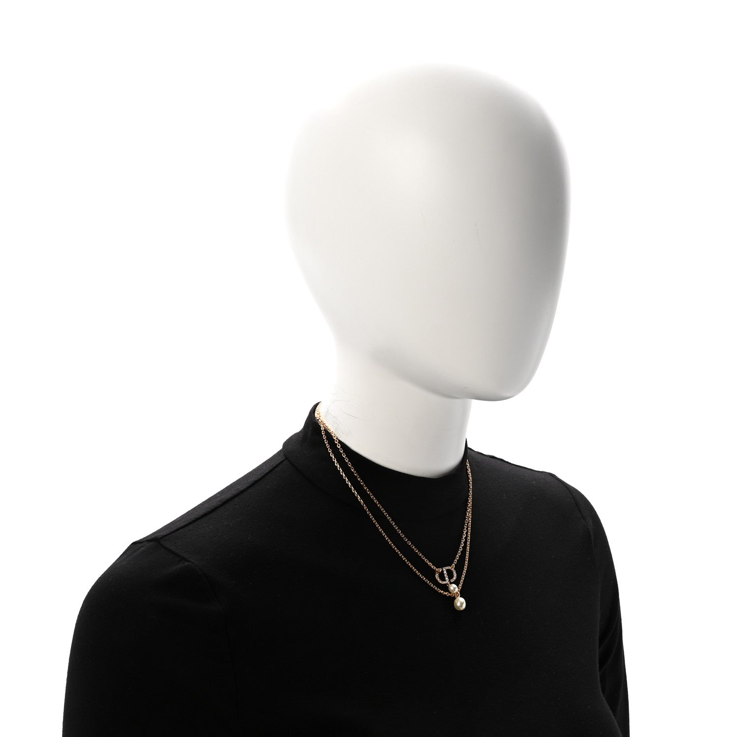 Crystal Pearl CD Drop Necklace Gold