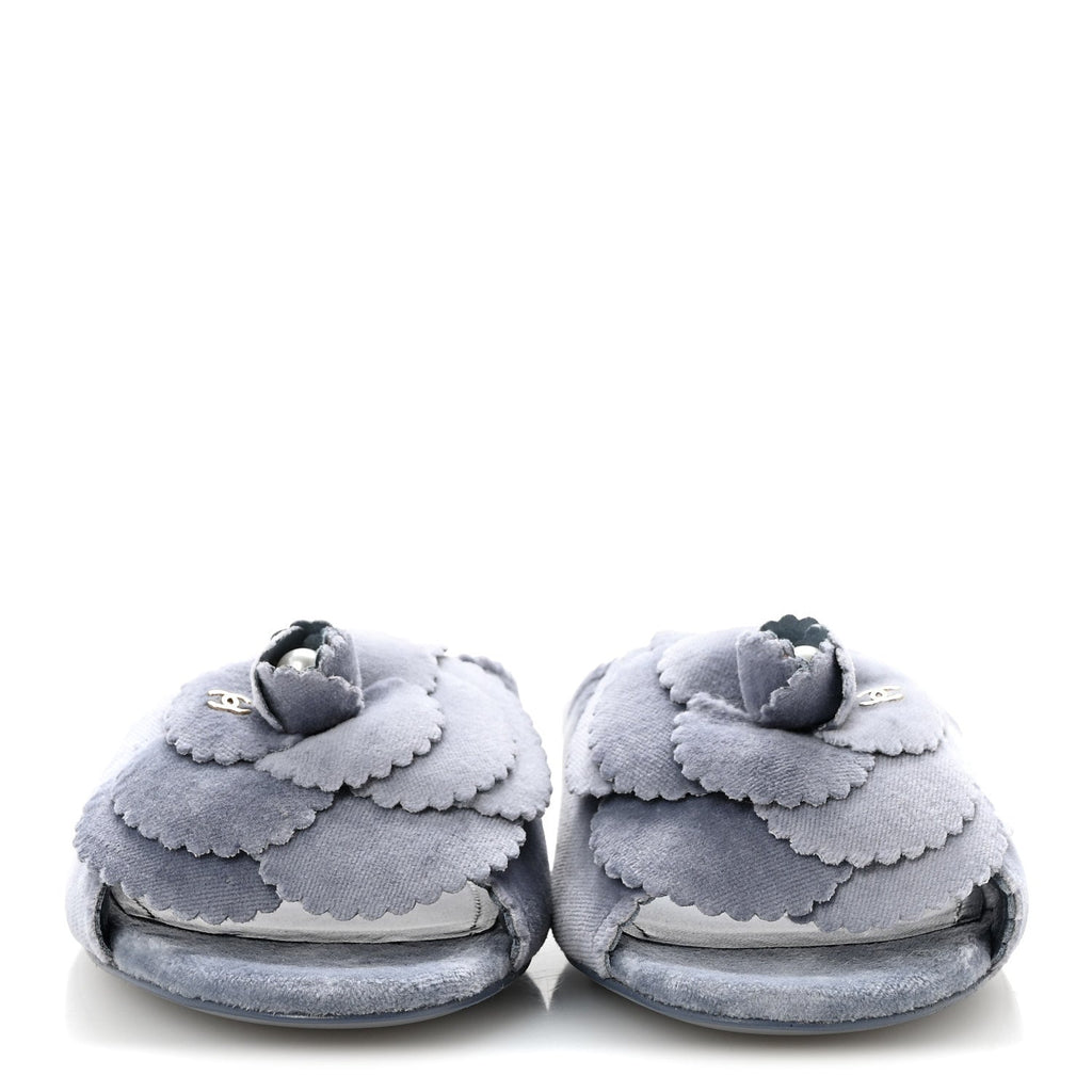 Velvet Pearl Camellia Slide Sandals 36.5 Gray