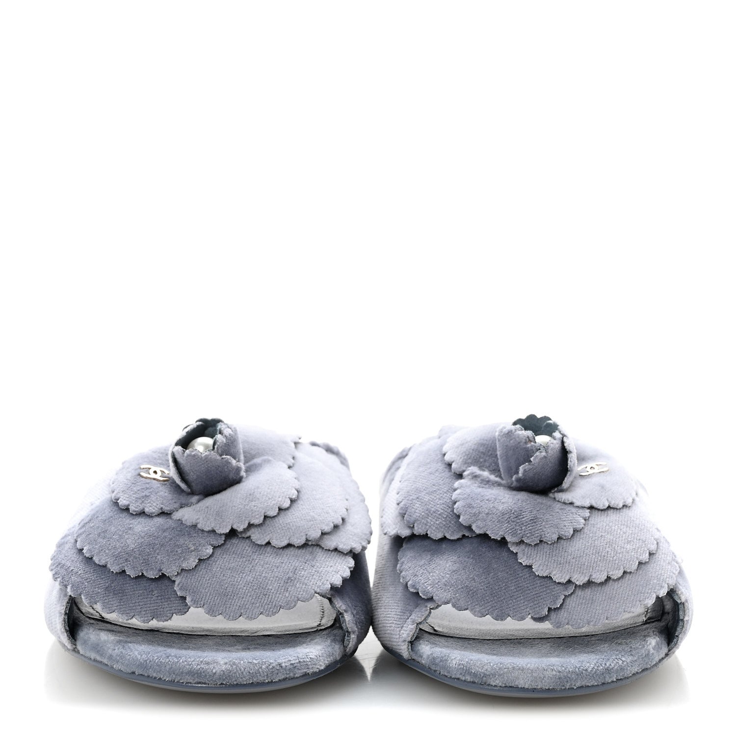 Velvet Pearl Camellia Slide Sandals 36.5 Gray