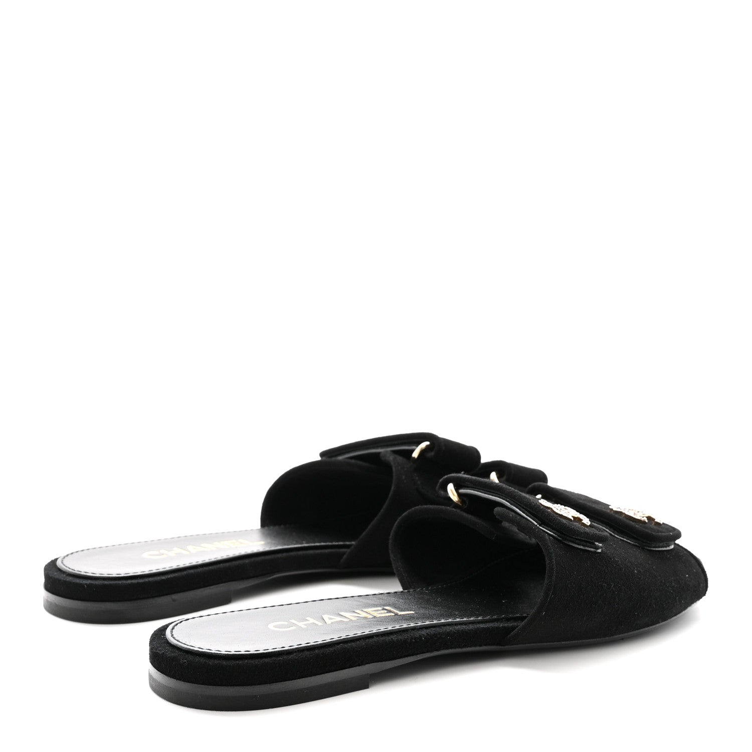 Suede Kidskin Velcro Mules 38.5 Black