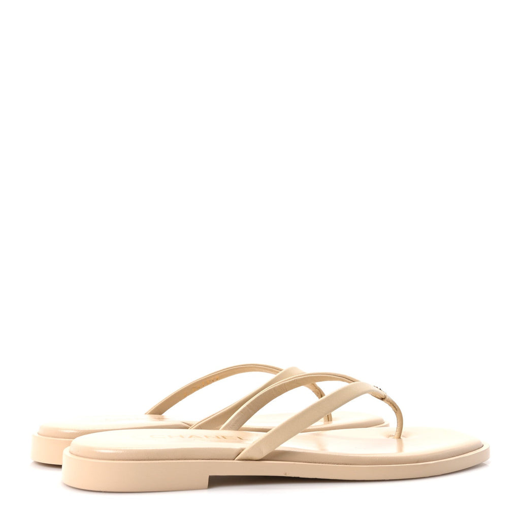 Goatskin CC Times Square Thong Sandals 38 Beige
