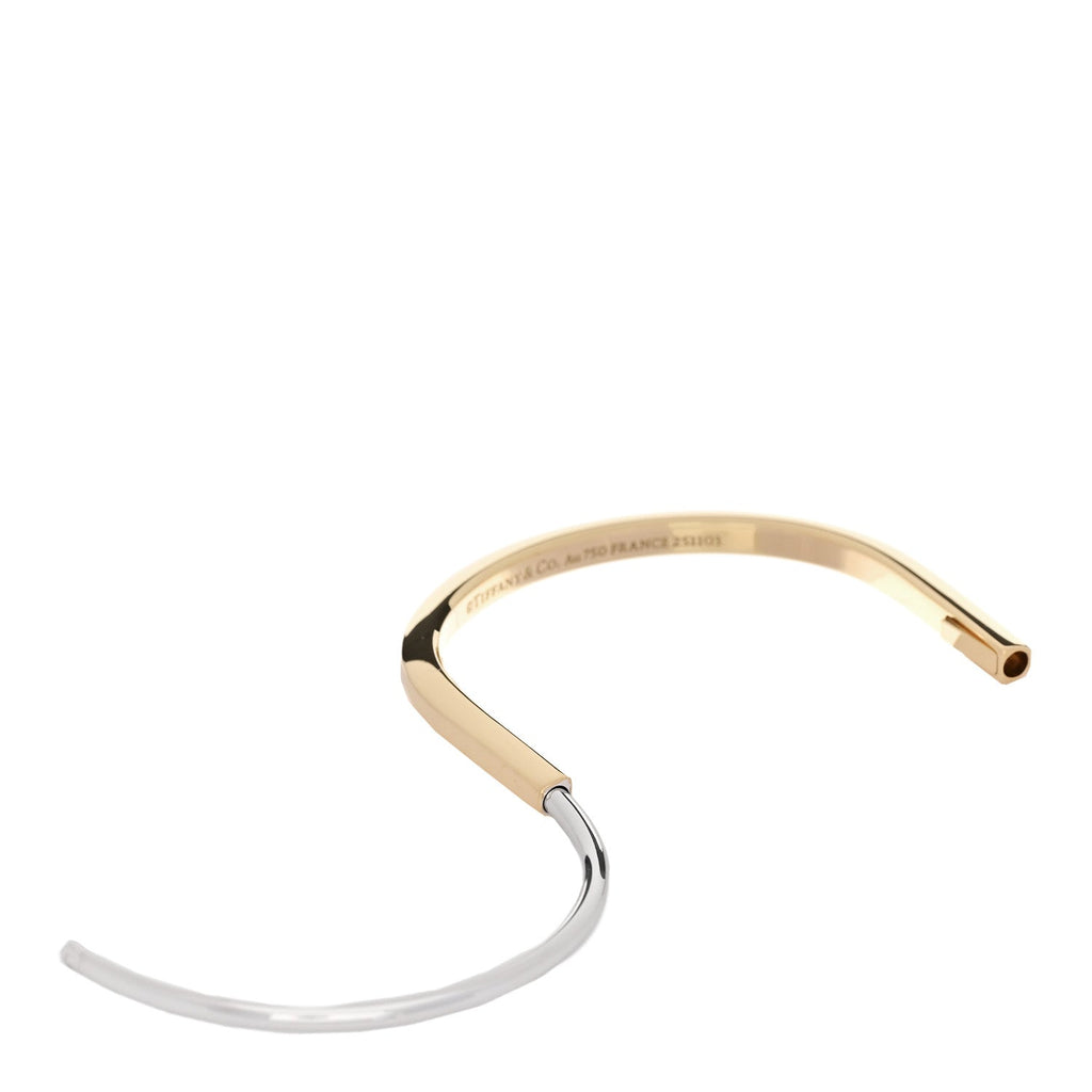18K Yellow White Gold Lock Narrow Bangle Bracelet