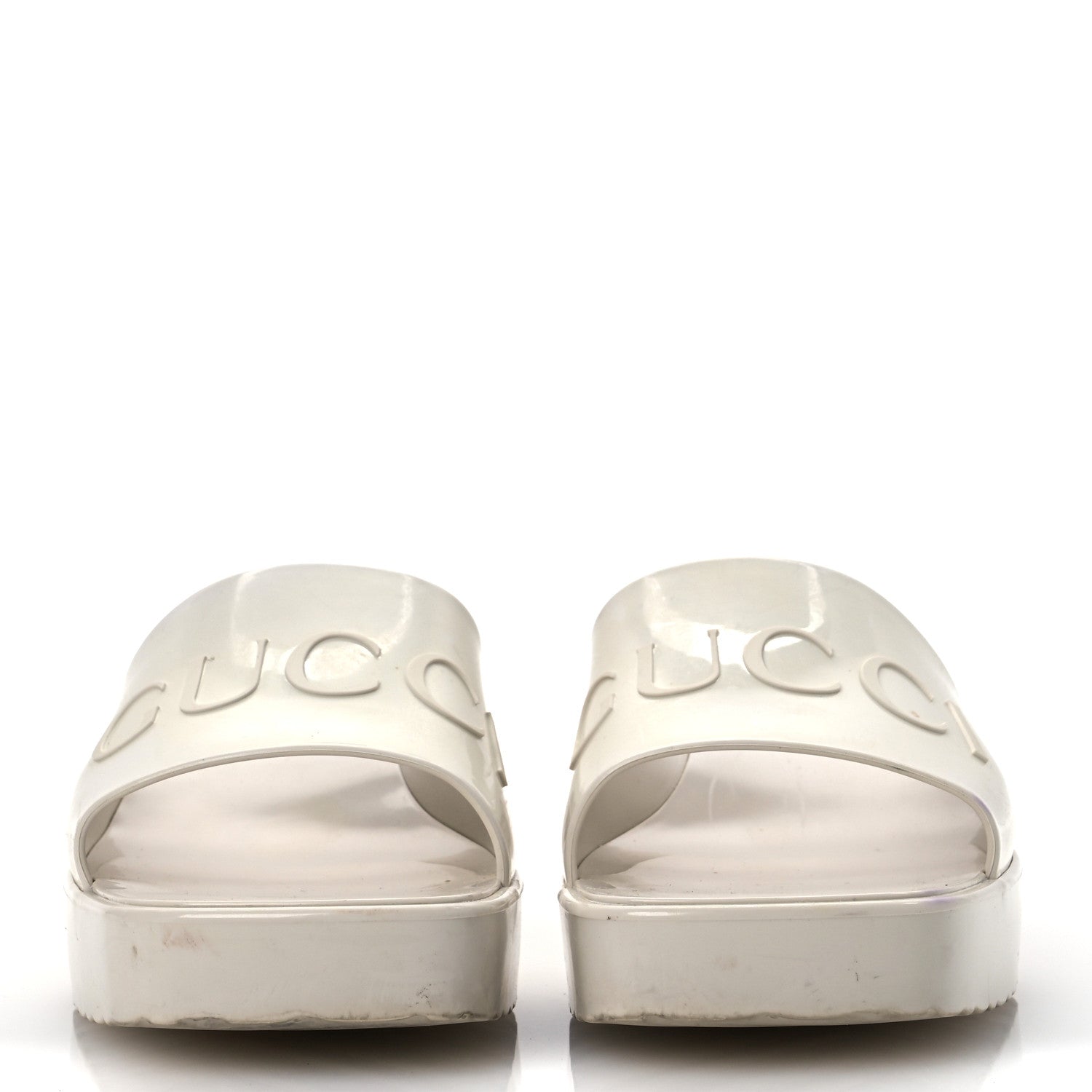 Rubber Gucci Logo Womens Platform 20/60mm Slide Sandals 38 Mystic White