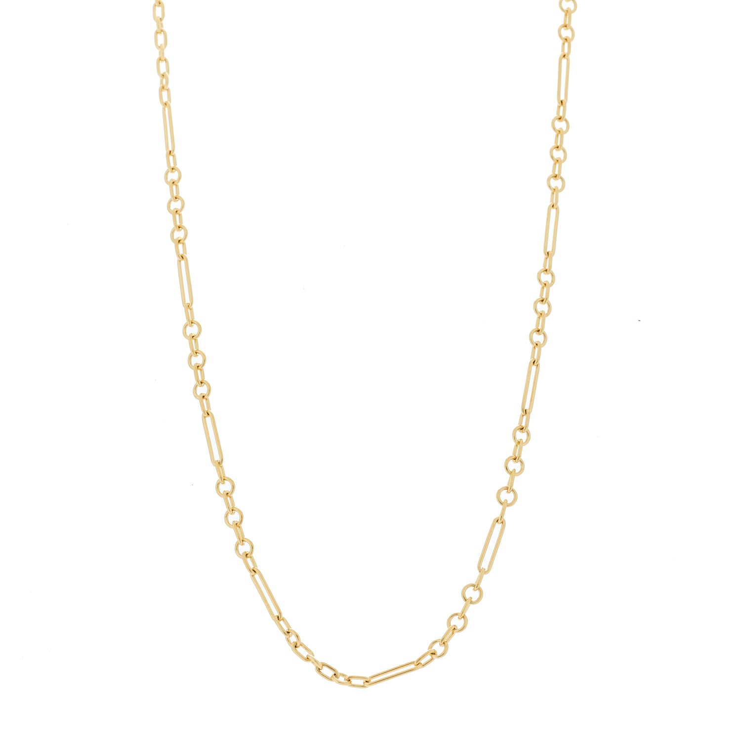 18K Yellow Gold Fine Mixed Clip Chain Necklace 32"