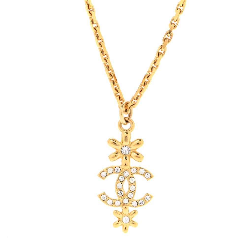 Crystal CC Flower Necklace Gold