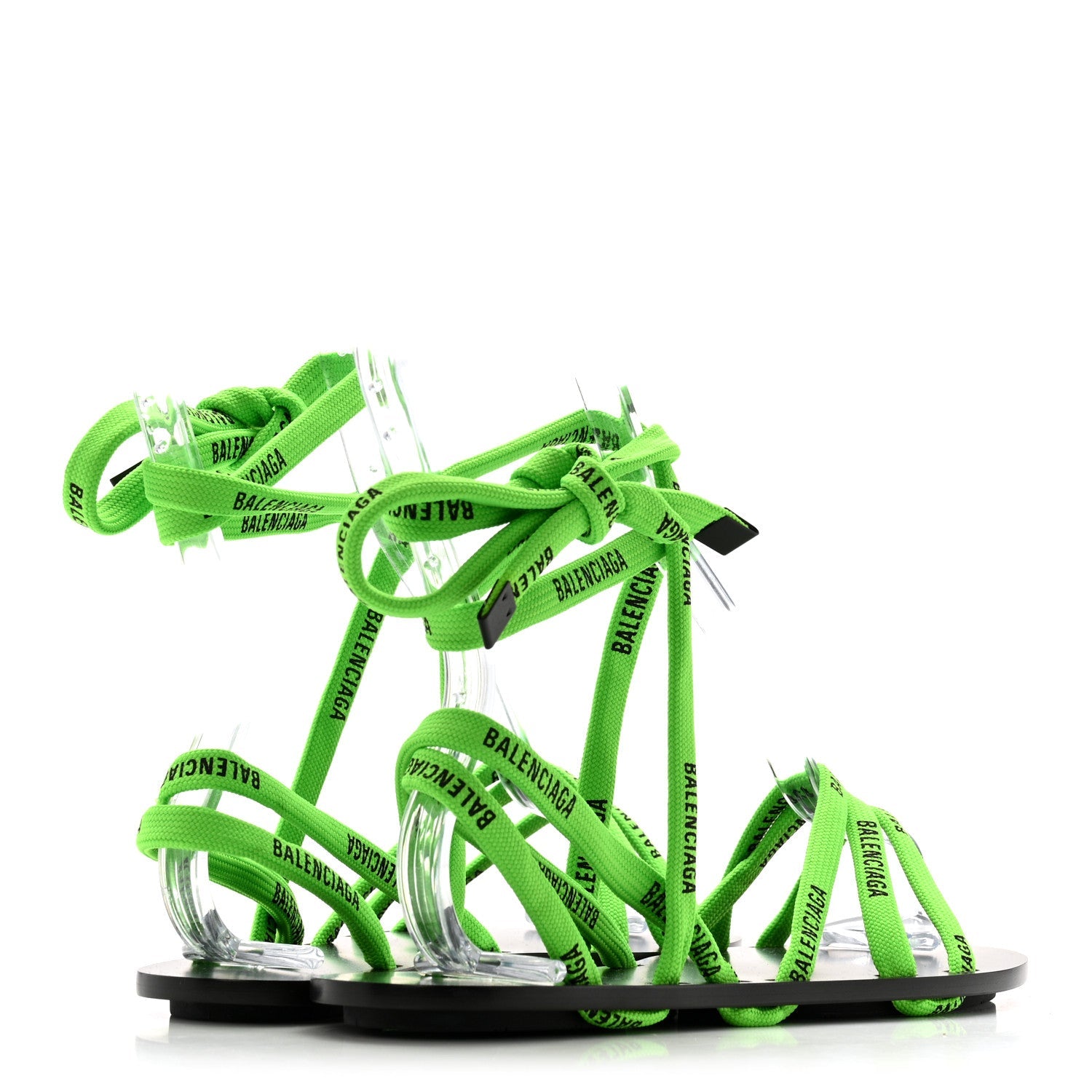 Nylon Calfskin Logo Lace Flat Sandals 37 Neon Green