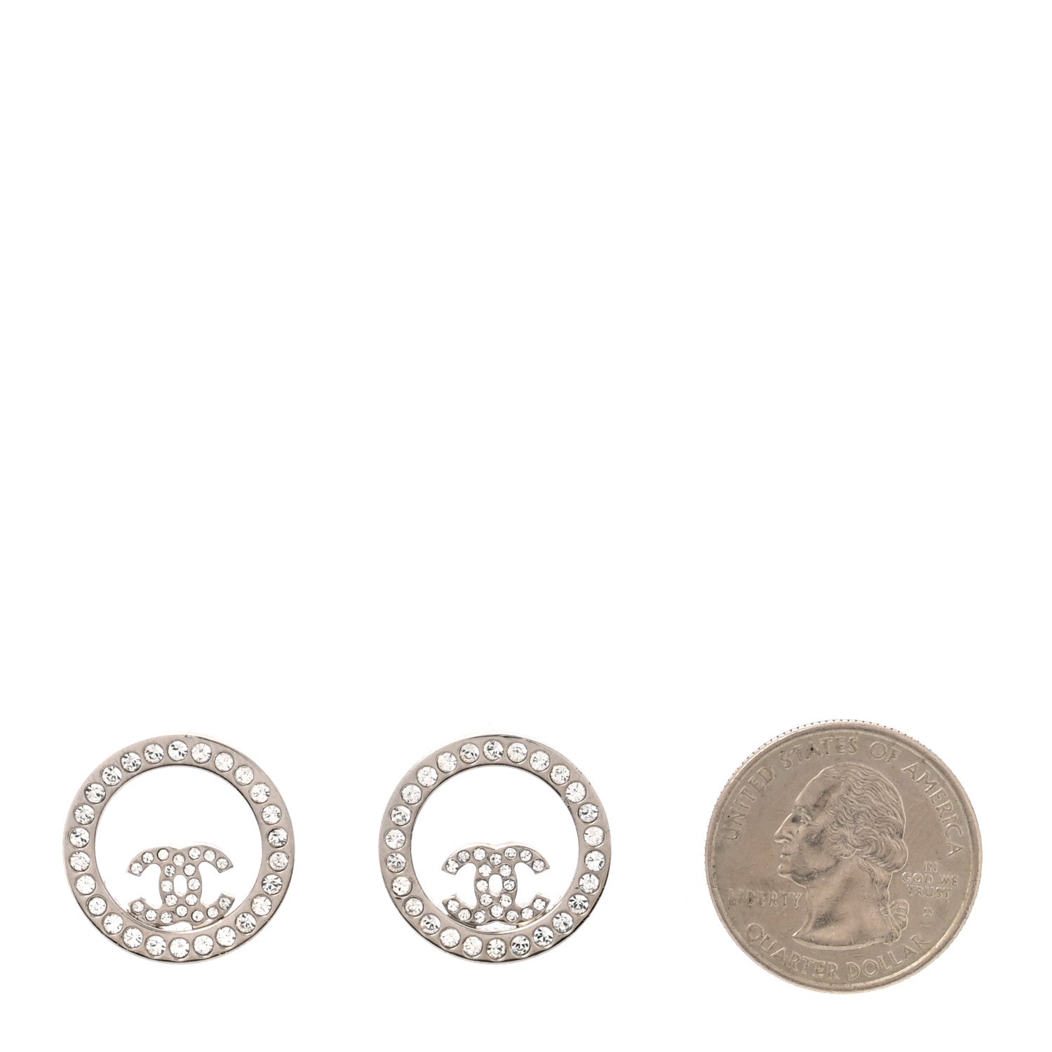 Crystal CC Round Earrings Silver