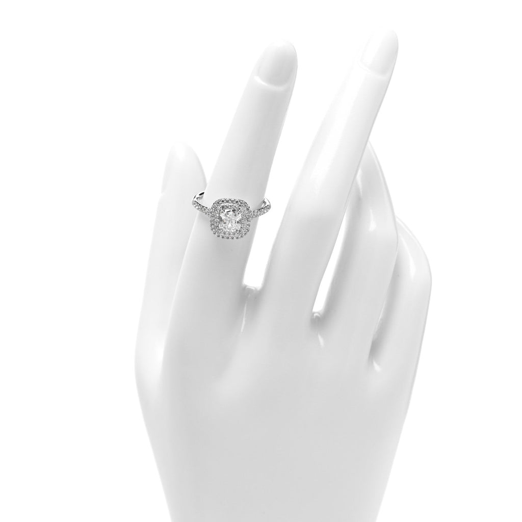 Platinum Diamond 1.06ct Soleste Cushion Cut Double Halo Engagement Ring 52 6