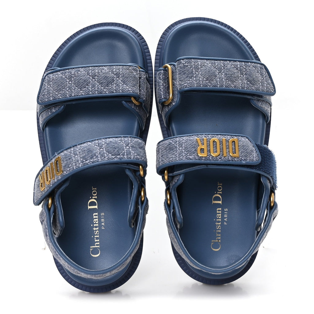 Denim Cannage Embroidered Dioract Sandals 35 Blue