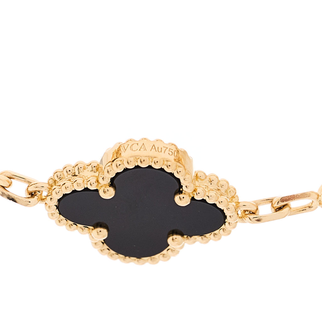 18K Yellow Gold Black Onyx 20 Motifs Vintage Alhambra Necklace