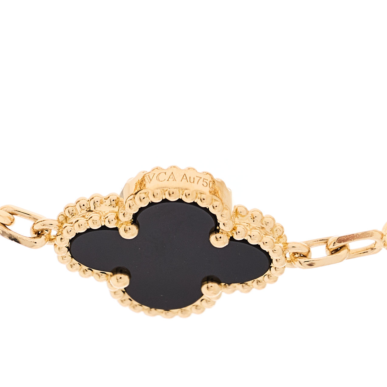 18K Yellow Gold Black Onyx 20 Motifs Vintage Alhambra Necklace