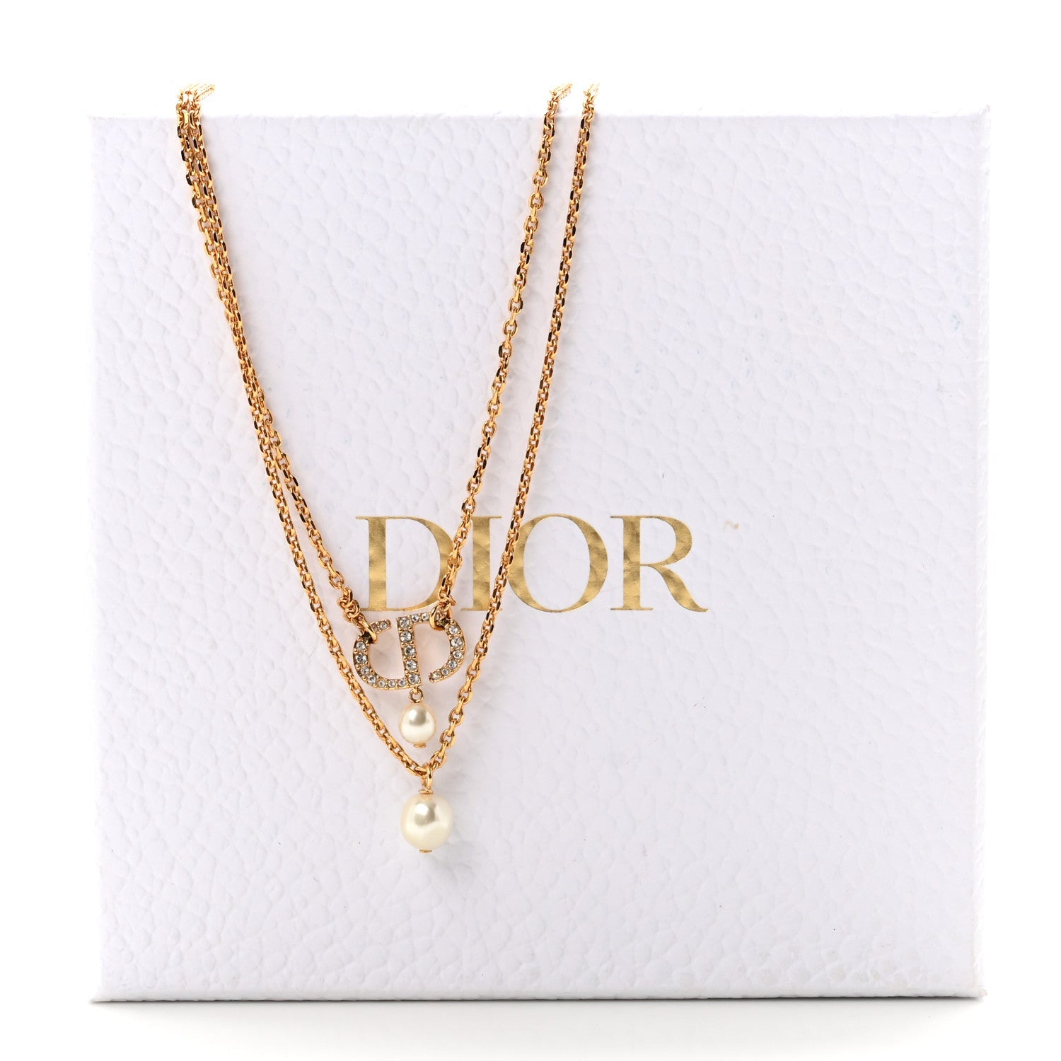 Crystal Pearl CD Drop Necklace Gold
