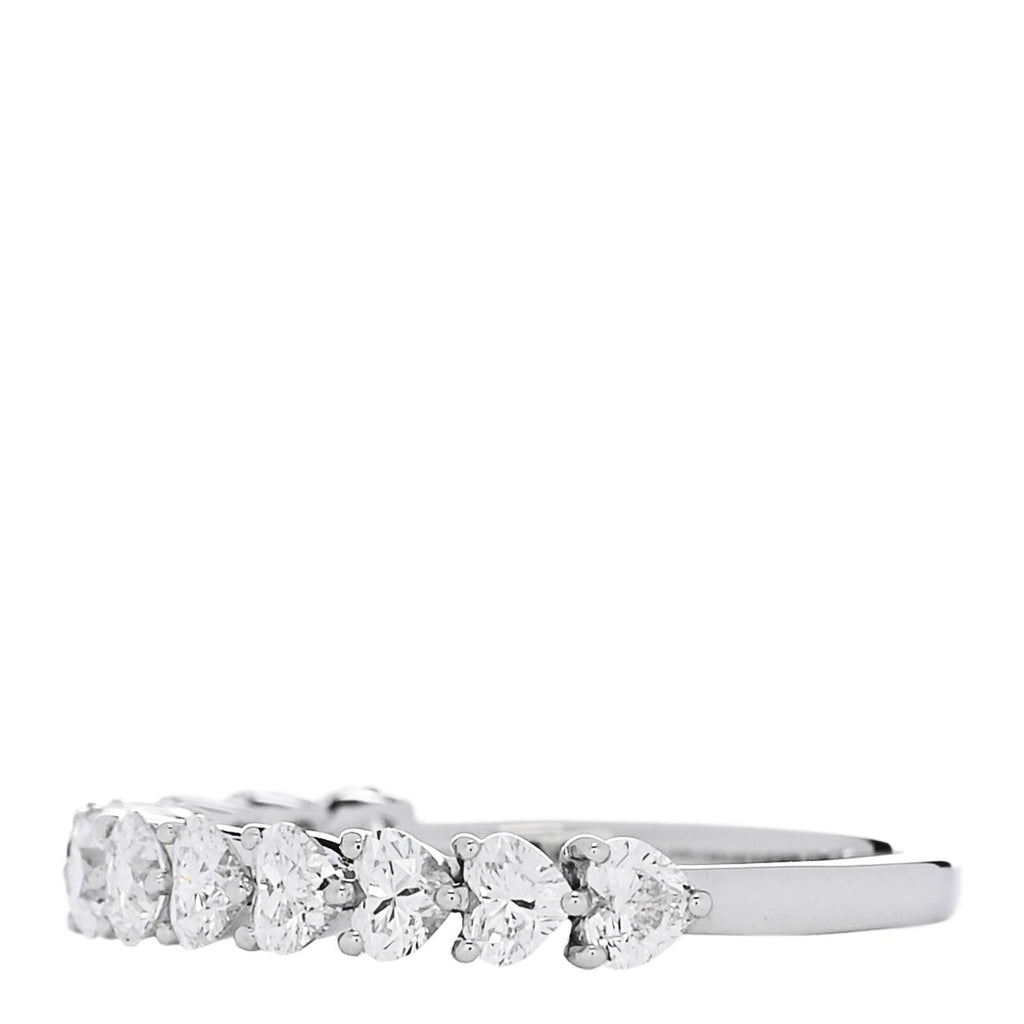18K White Gold Diamond 1.00ct Heart Cut Half Eternity Band Ring 53 6.25
