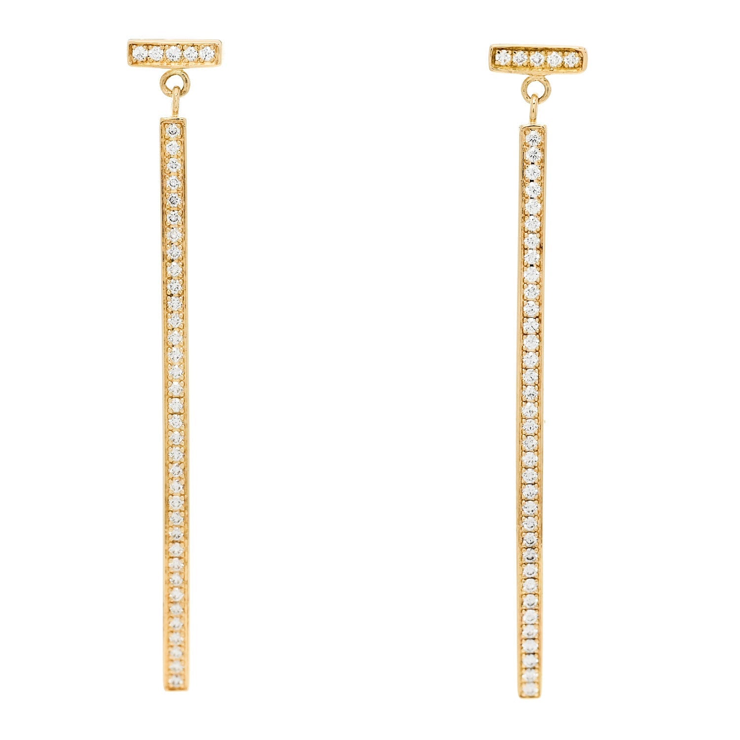 18K Yellow Gold Diamond T Bar Earrings