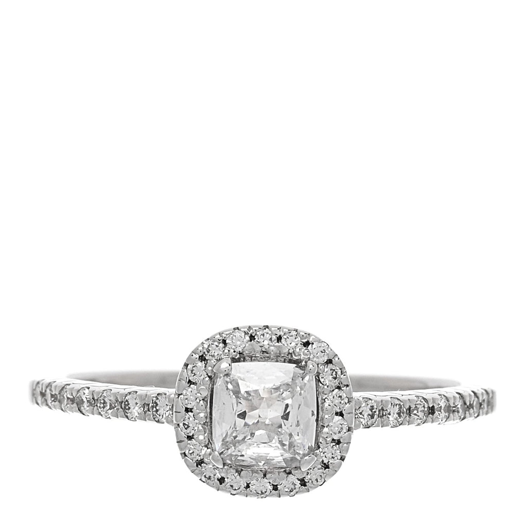18K White Gold Diamond 0.33ct Cushion Cut Pave Halo Engagement Ring 53 6.5