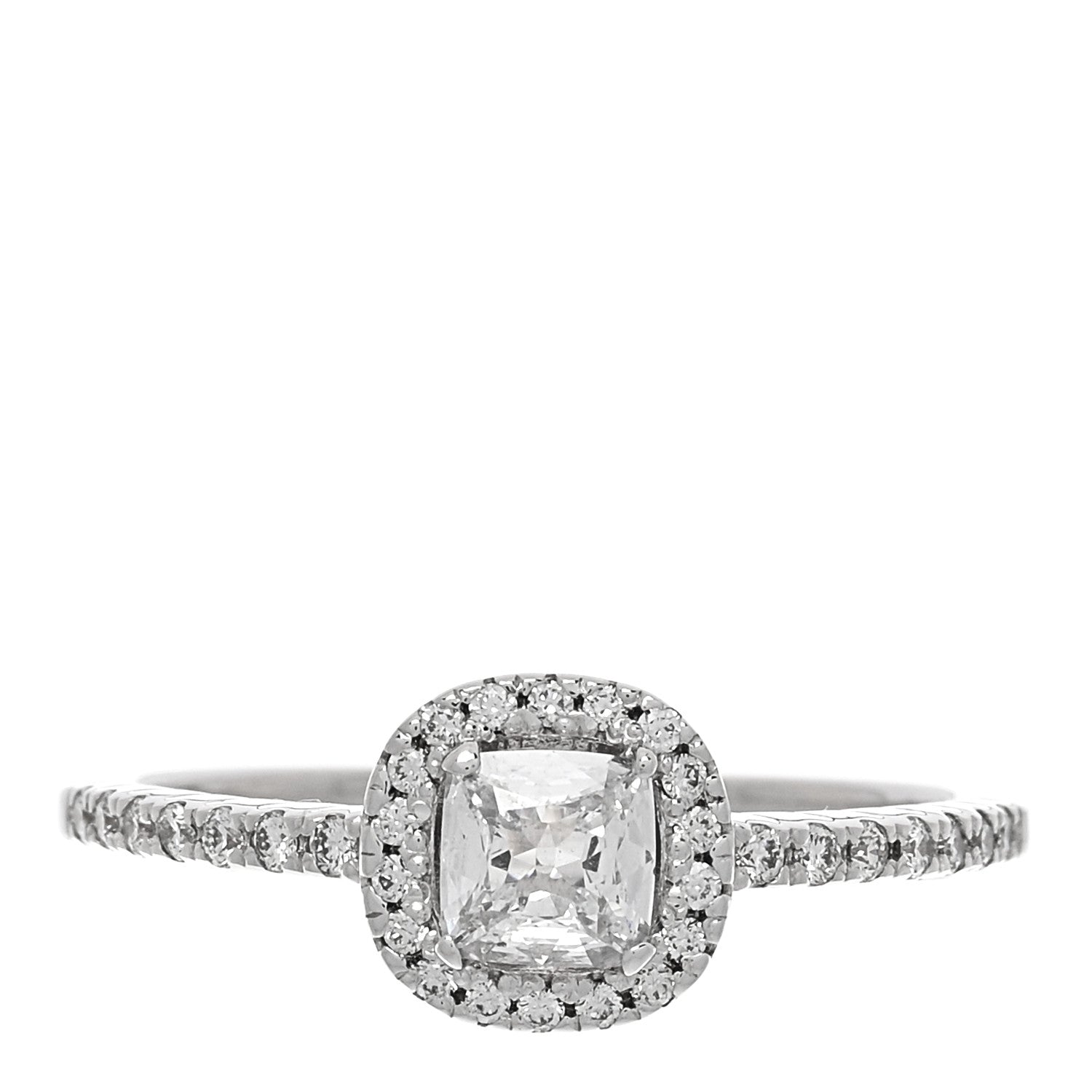18K White Gold Diamond 0.33ct Cushion Cut Pave Halo Engagement Ring 53 6.5