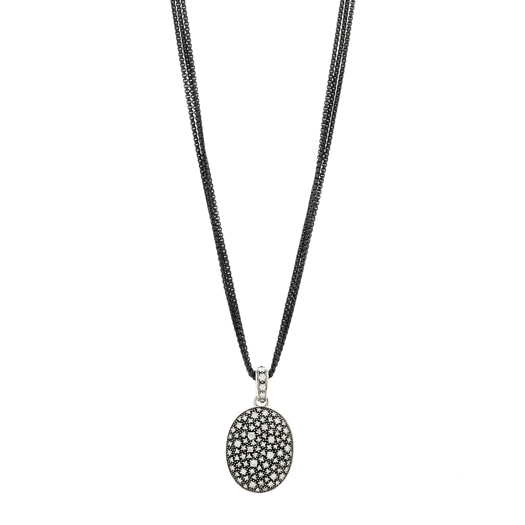 Sterling Silver Diamond Midnight Melange Oval Enhancer Pendant Necklace