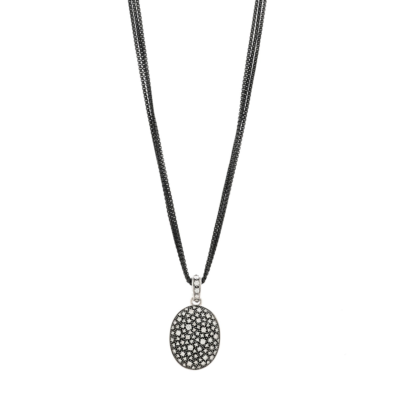 Sterling Silver Diamond Midnight Melange Oval Enhancer Pendant Necklace