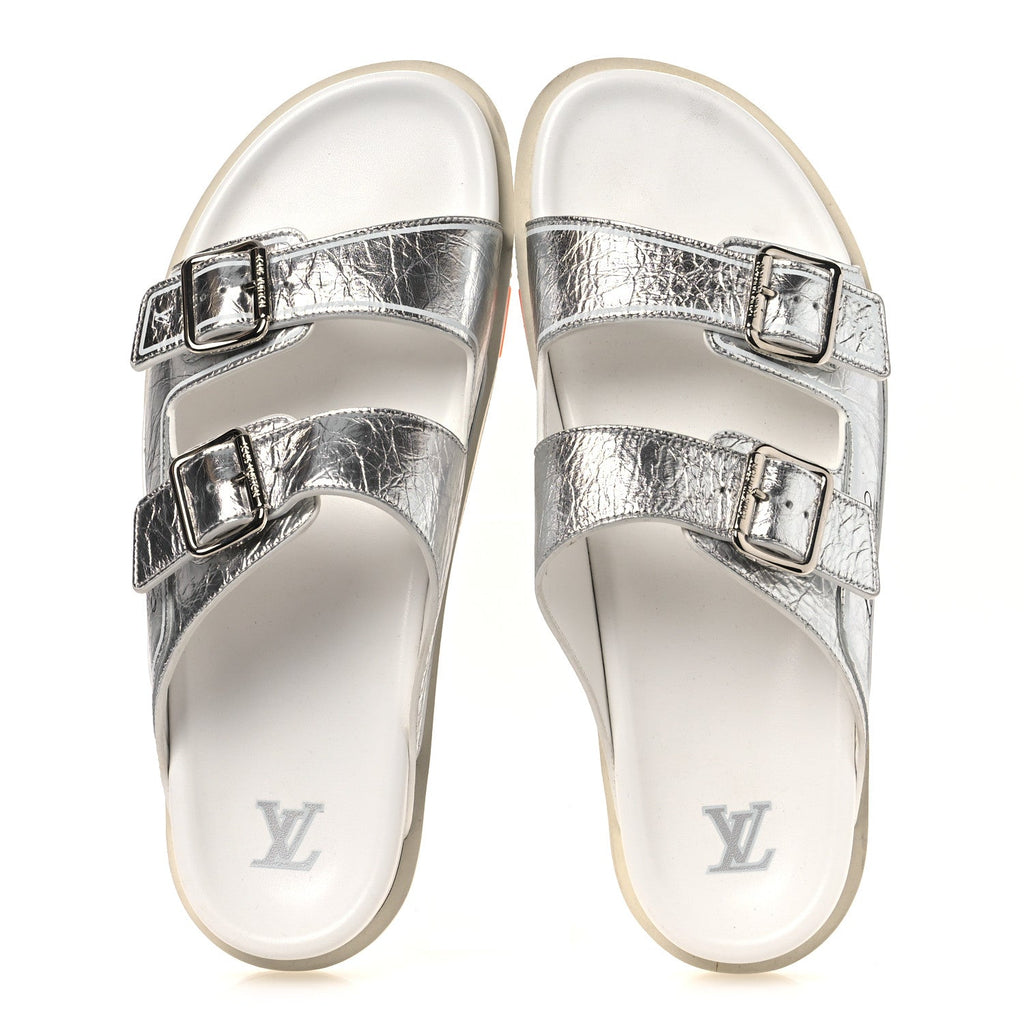 Metallic Mix Materials Mens LV Script Trainer Mules 11 Silver Multicolor