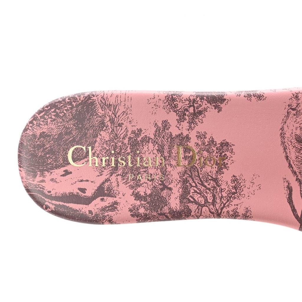 Canvas Toile De Jouy Embroidered Dway Flat Slide Sandals 36.5 Chateau Rose