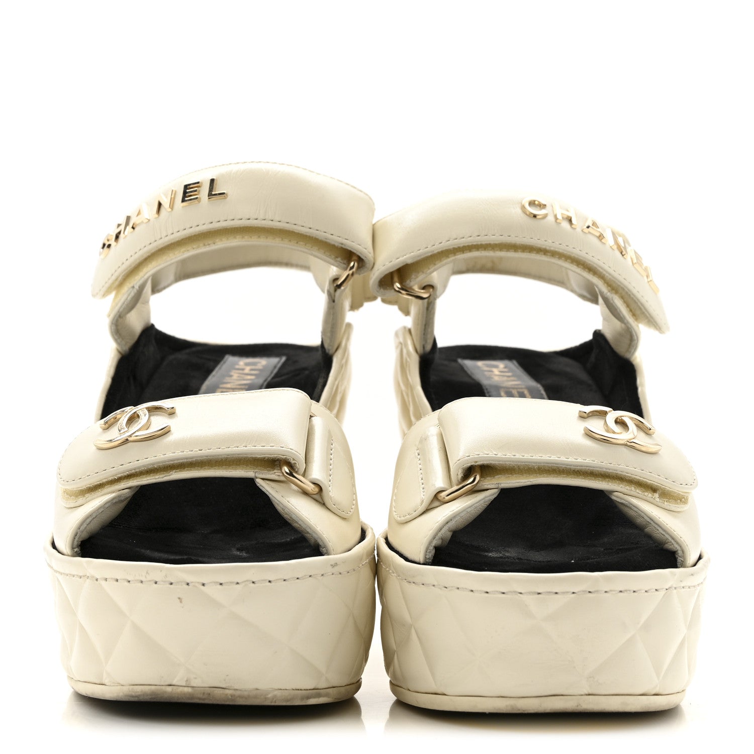 Shiny Calfskin Quilted Wedge Sandals 36 Ivory